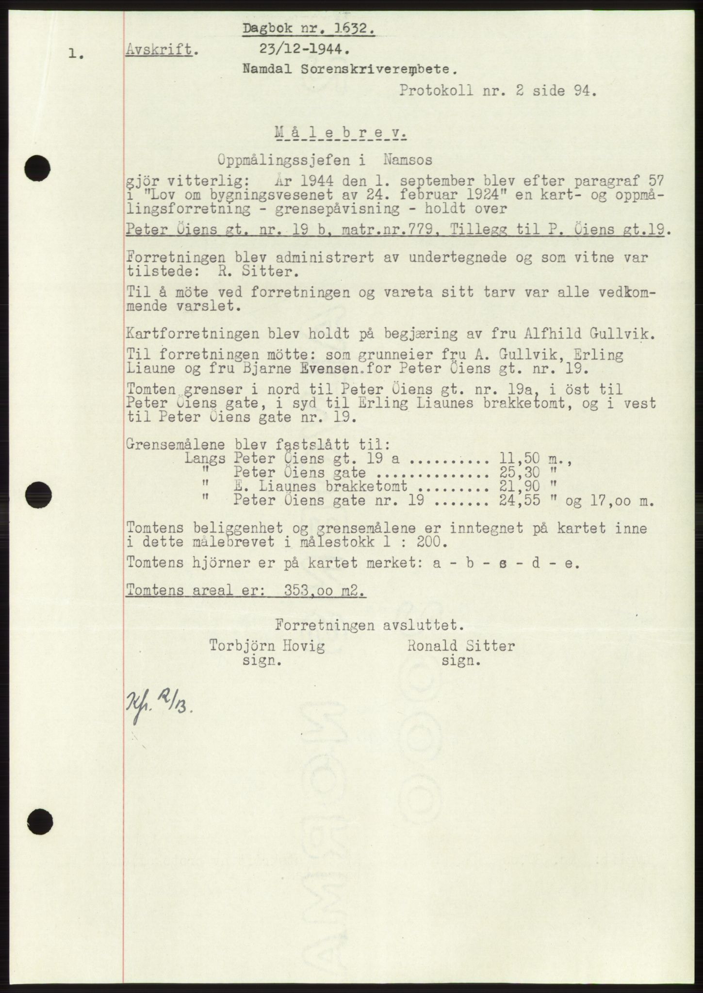 Namdal sorenskriveri, SAT/A-4133/1/2/2C: Pantebok nr. -, 1944-1945, Dagboknr: 1632/1944