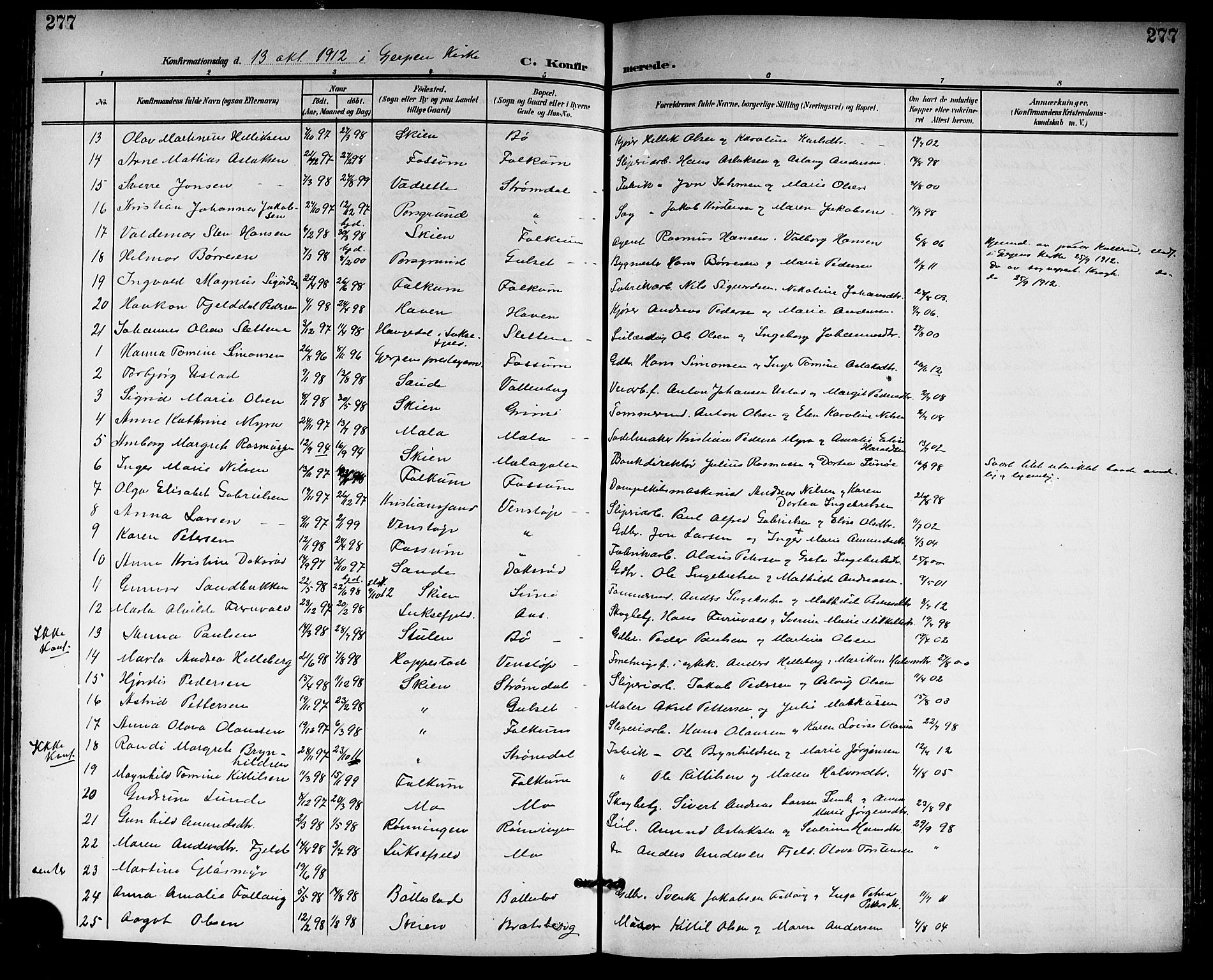 Gjerpen kirkebøker, AV/SAKO-A-265/G/Ga/L0003: Klokkerbok nr. I 3, 1901-1919, s. 277