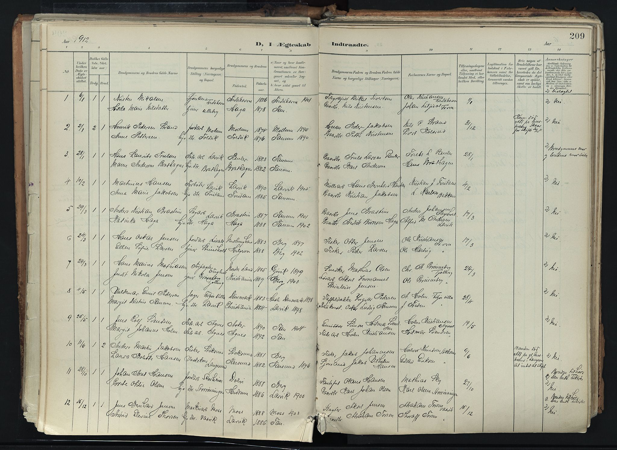 Brunlanes kirkebøker, AV/SAKO-A-342/F/Fc/L0003: Ministerialbok nr. III 3, 1900-1922, s. 209