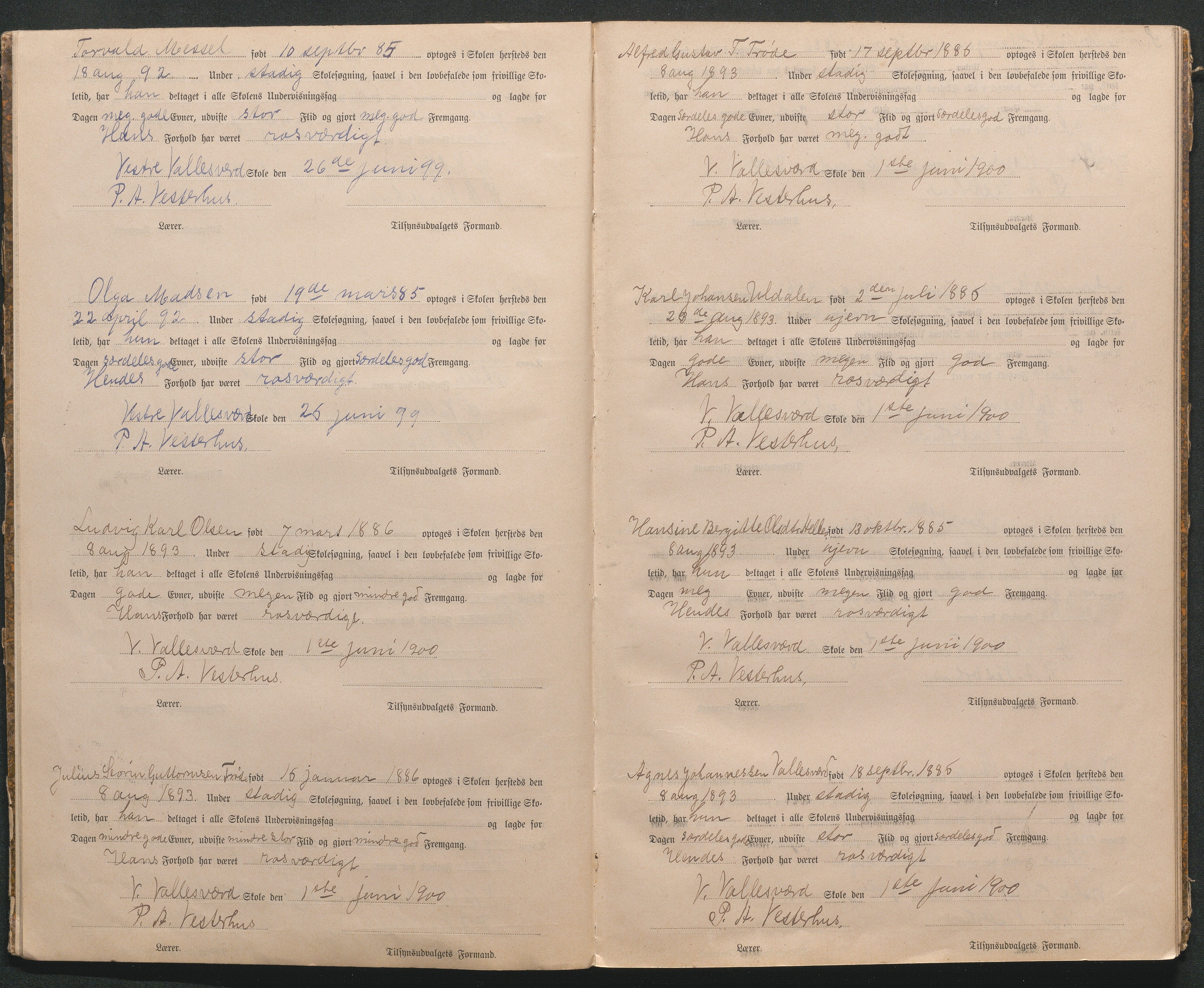 Høvåg kommune, AAMA/KA0927-PK/2/2/L0024: Østre og Vestre Vallesvær - Protokoll for avgangsvitnesbyrd, 1878-1894