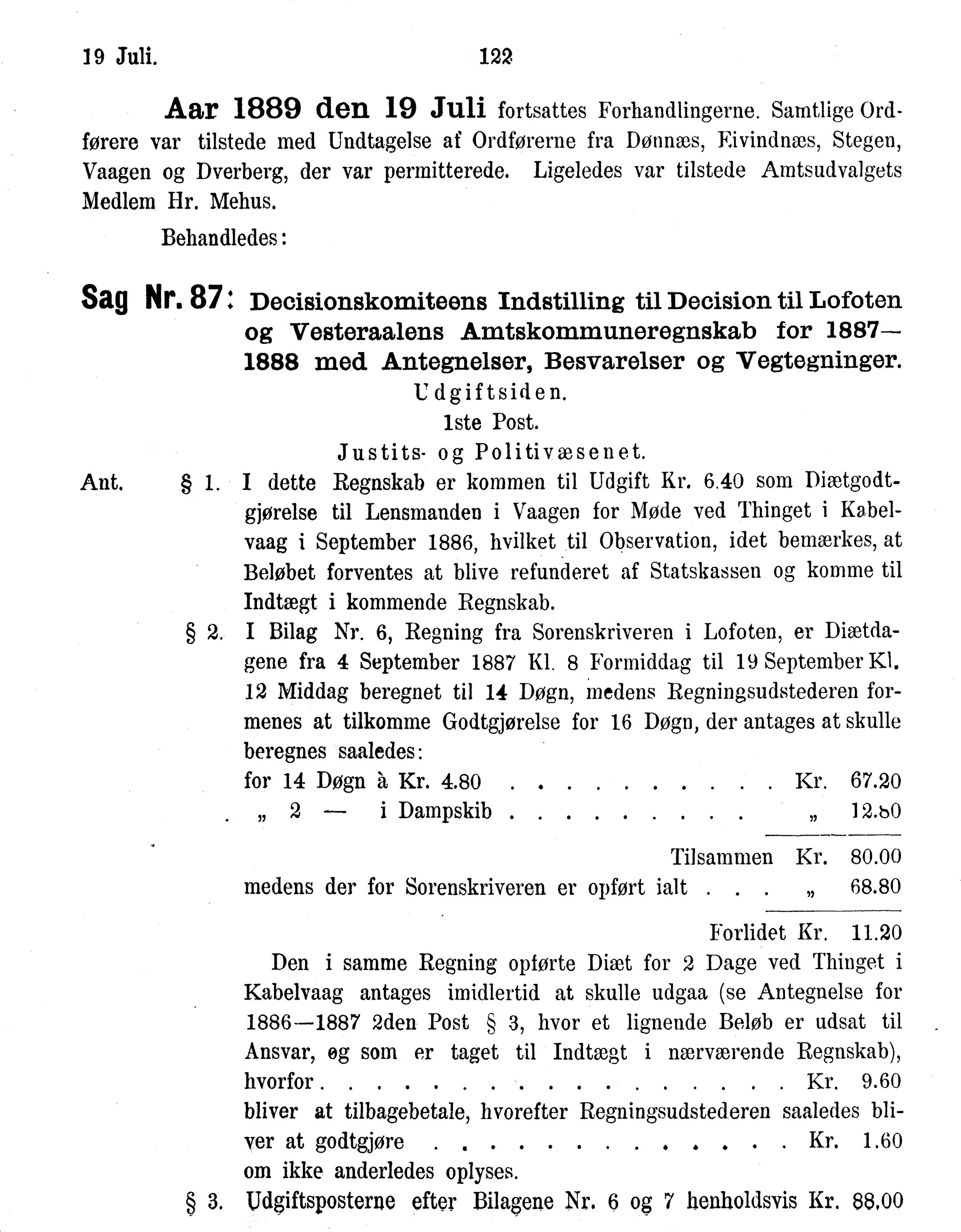 Nordland Fylkeskommune. Fylkestinget, AIN/NFK-17/176/A/Ac/L0015: Fylkestingsforhandlinger 1886-1890, 1886-1890, s. 122