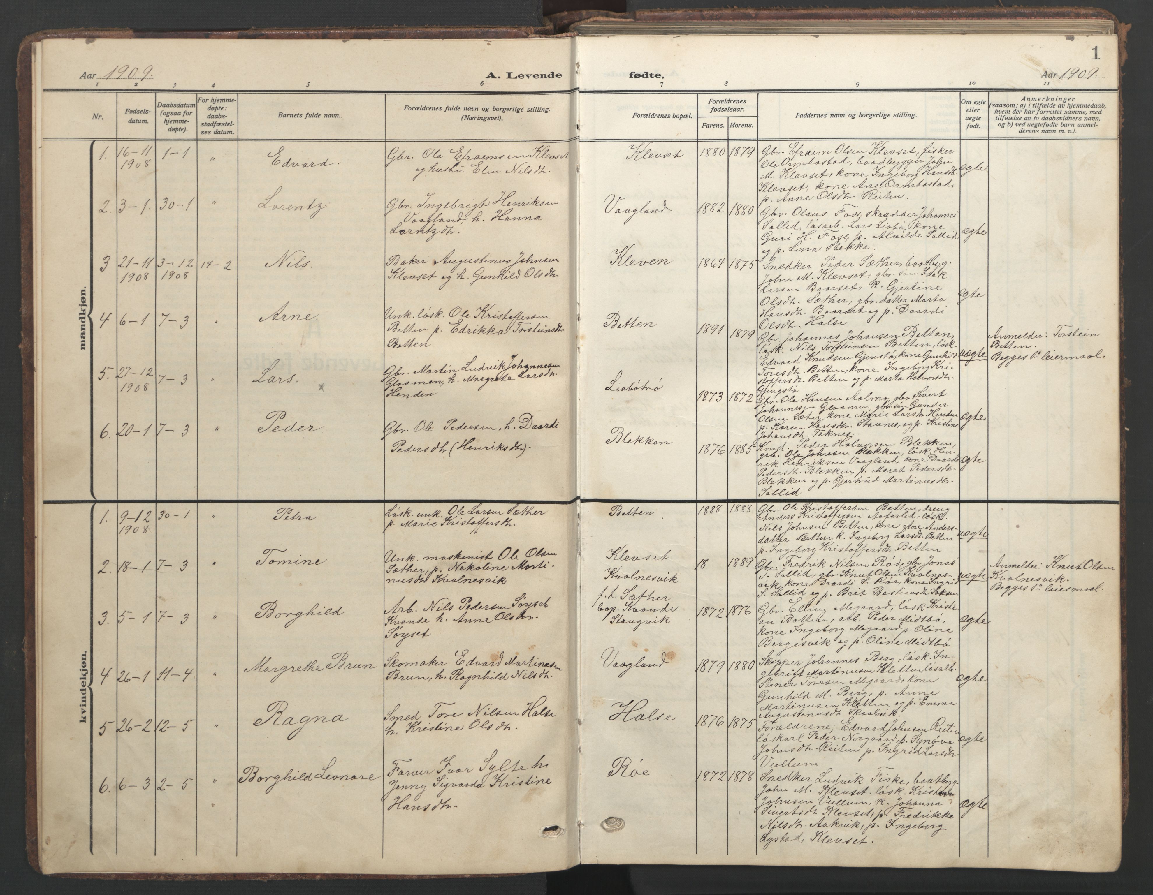 Ministerialprotokoller, klokkerbøker og fødselsregistre - Møre og Romsdal, SAT/A-1454/576/L0891: Klokkerbok nr. 576C02, 1909-1946, s. 1