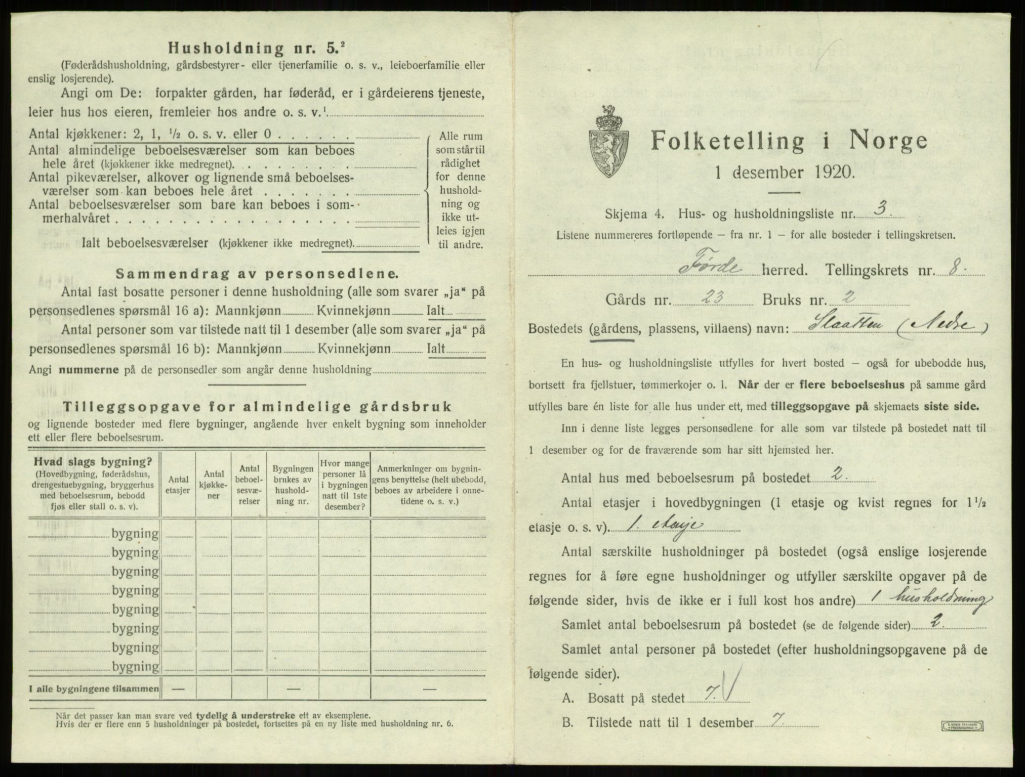 SAB, Folketelling 1920 for 1432 Førde herred, 1920, s. 443