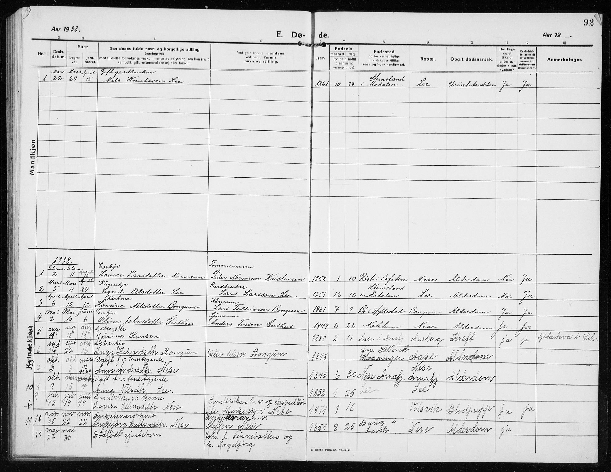 Vik sokneprestembete, AV/SAB-A-81501/H/Hab/Habb/L0004: Klokkerbok nr. B 4, 1913-1938, s. 92