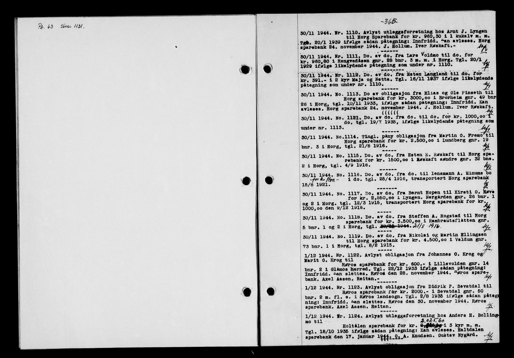 Gauldal sorenskriveri, SAT/A-0014/1/2/2C/L0058: Pantebok nr. 63, 1944-1945, Dagboknr: 1110/1944