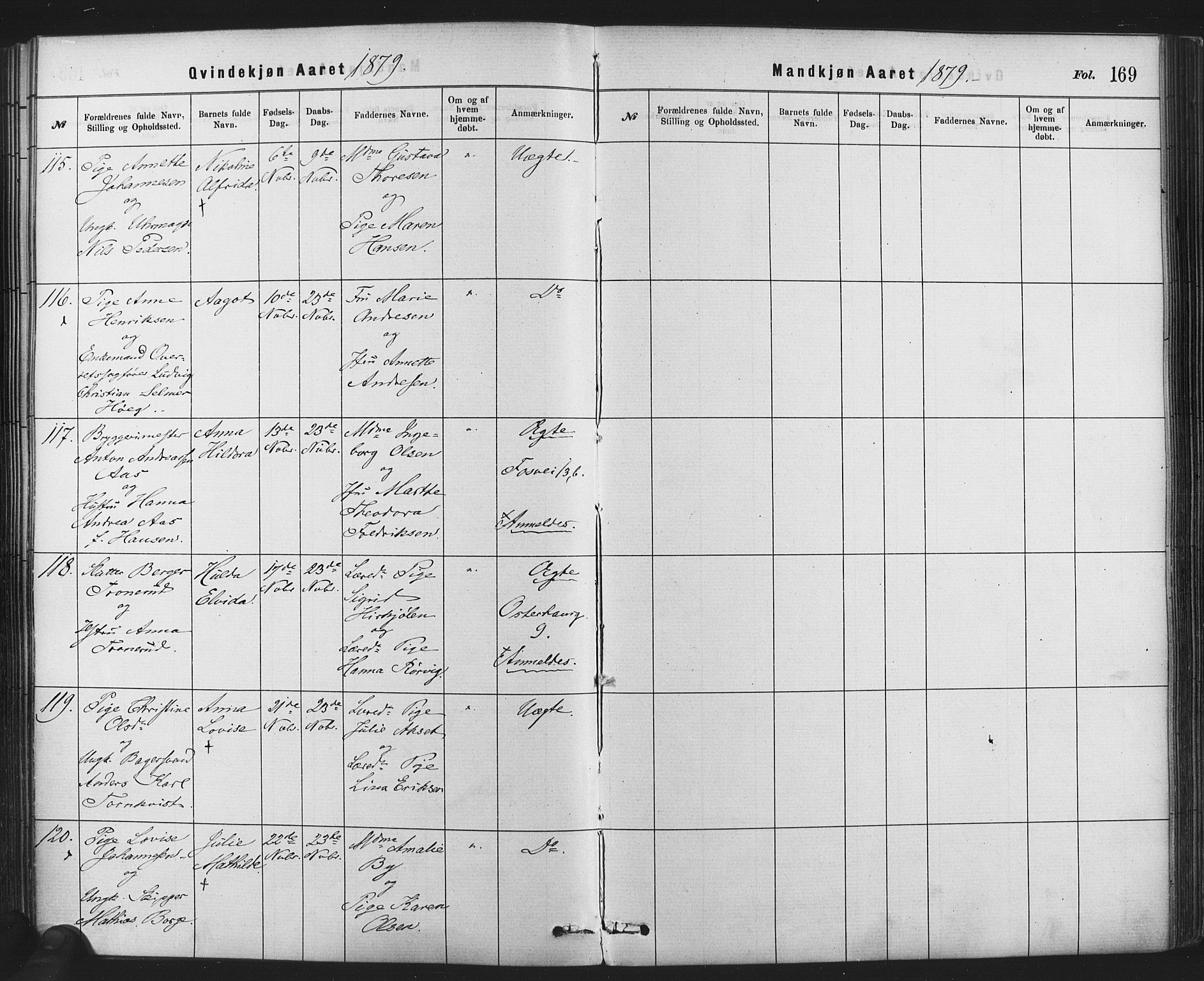 Rikshospitalet prestekontor Kirkebøker, SAO/A-10309b/F/L0006: Ministerialbok nr. 6, 1871-1885, s. 169