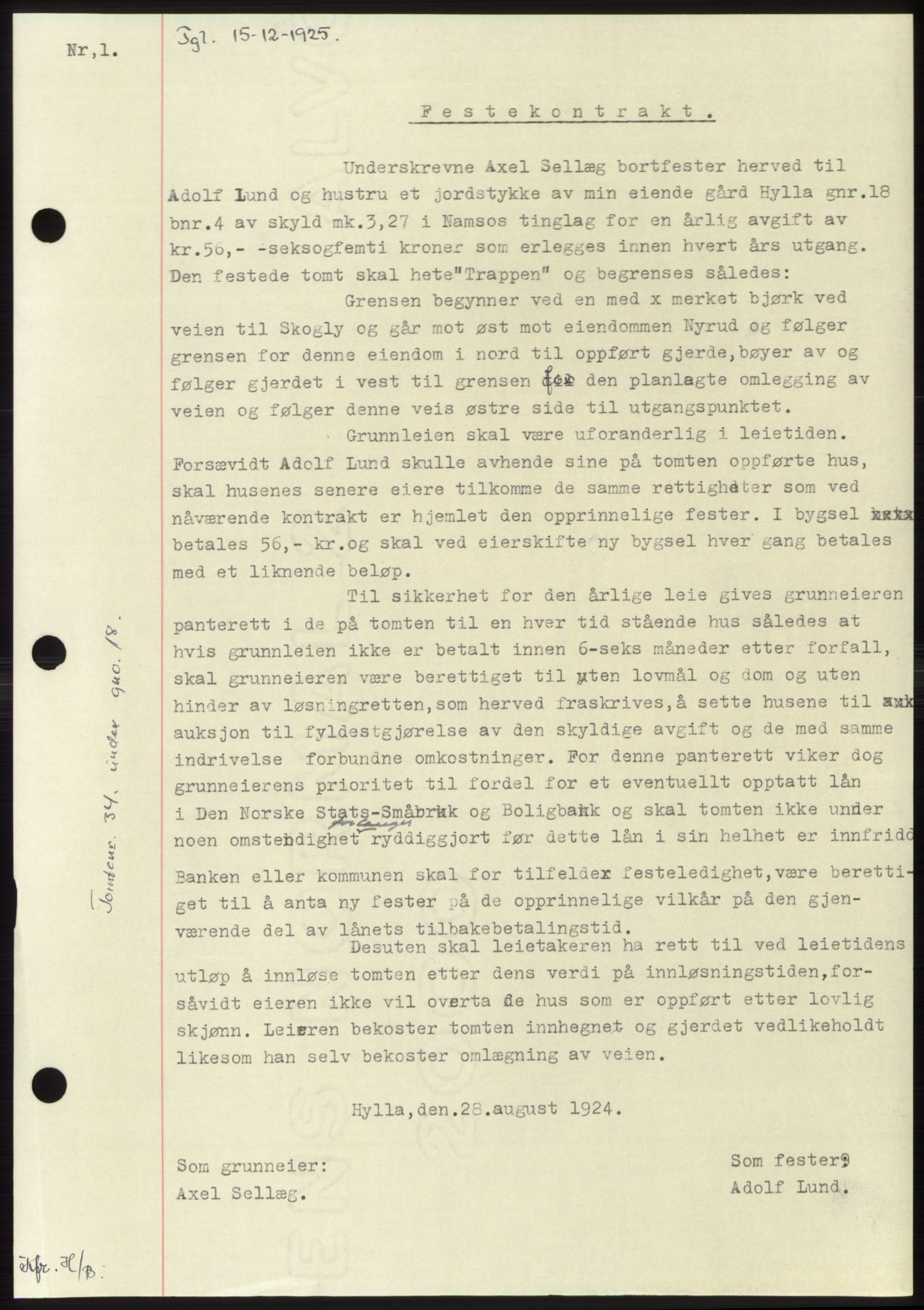 Namdal sorenskriveri, SAT/A-4133/1/2/2C: Pantebok nr. -, 1922-1925, Tingl.dato: 15.12.1925