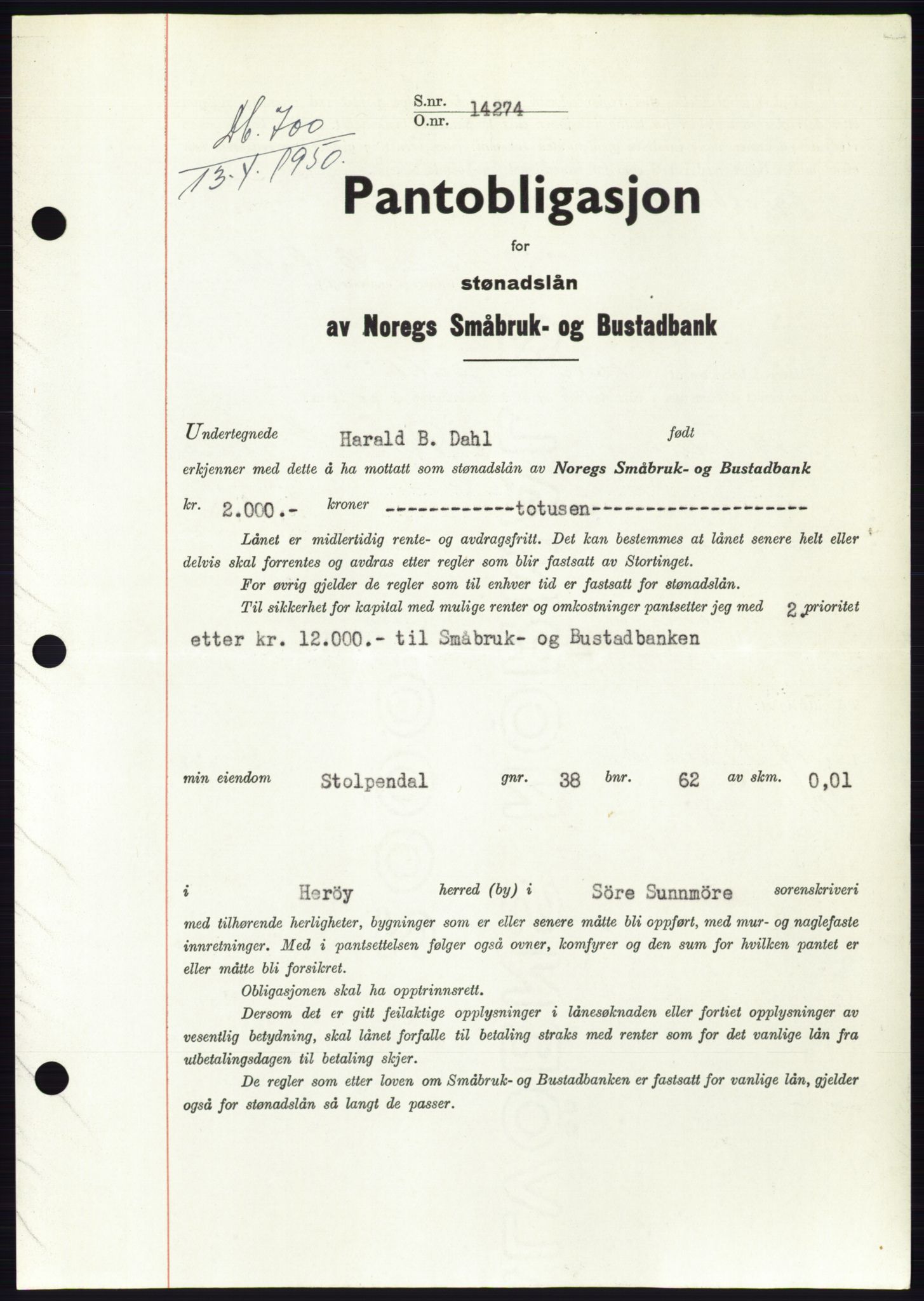 Søre Sunnmøre sorenskriveri, SAT/A-4122/1/2/2C/L0118: Pantebok nr. 6B, 1949-1950, Dagboknr: 700/1950