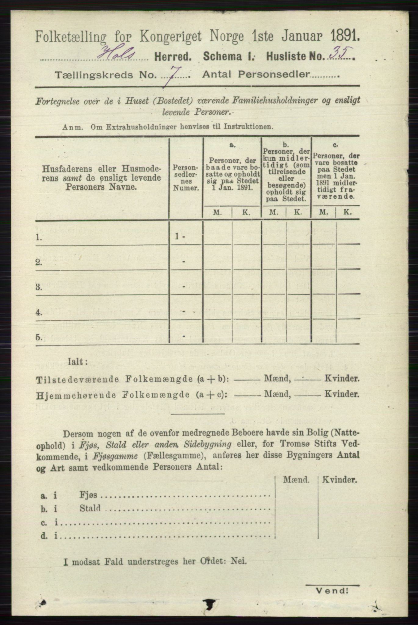 RA, Folketelling 1891 for 0620 Hol herred, 1891, s. 2012