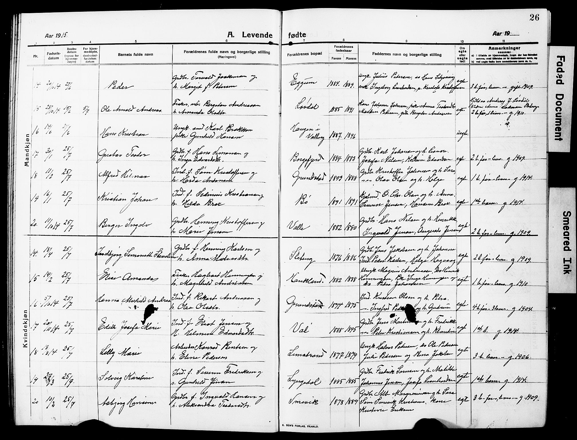 Ministerialprotokoller, klokkerbøker og fødselsregistre - Nordland, AV/SAT-A-1459/880/L1142: Klokkerbok nr. 880C04, 1913-1930, s. 26