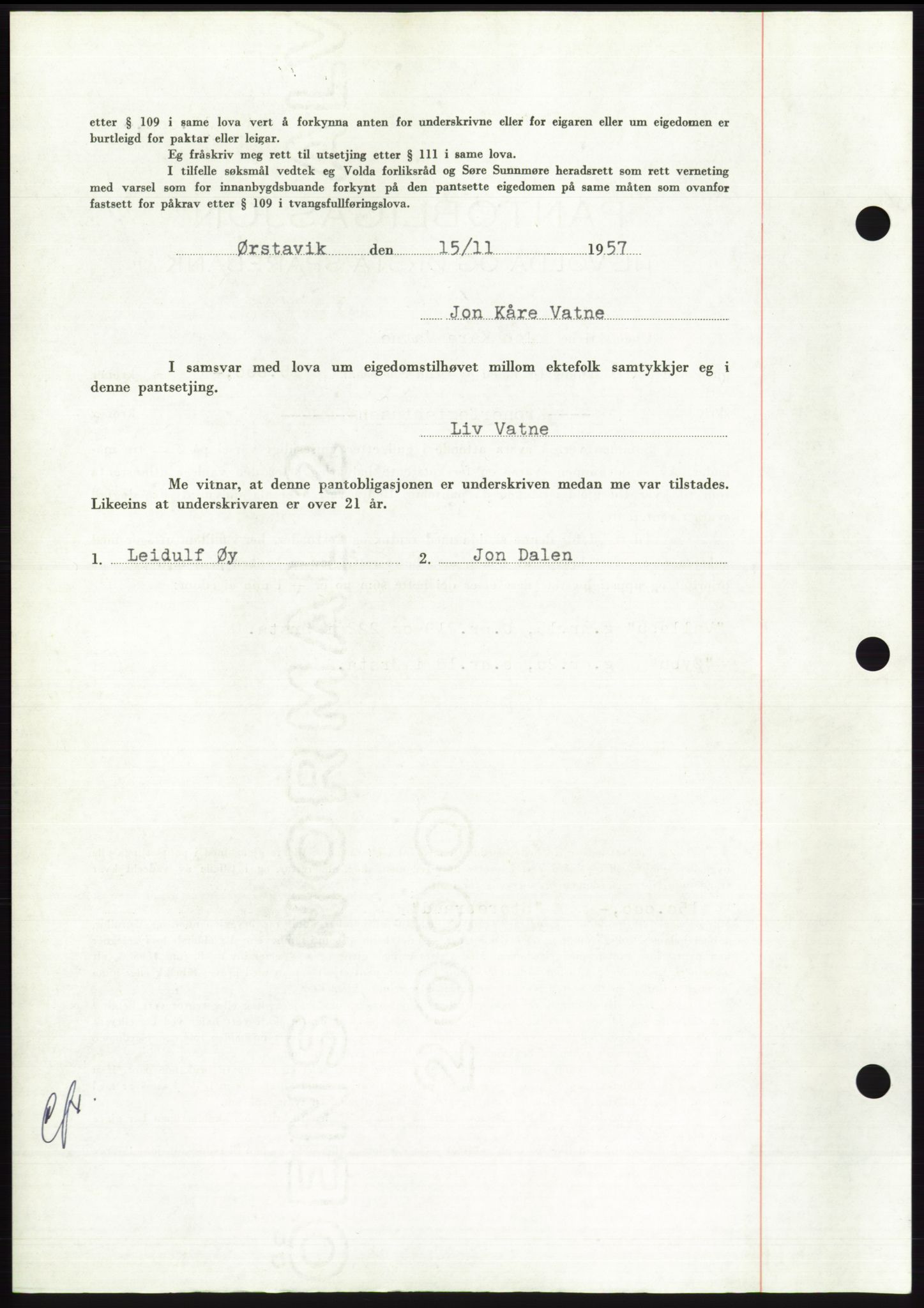 Søre Sunnmøre sorenskriveri, AV/SAT-A-4122/1/2/2C/L0130: Pantebok nr. 18B, 1957-1958, Dagboknr: 2836/1957