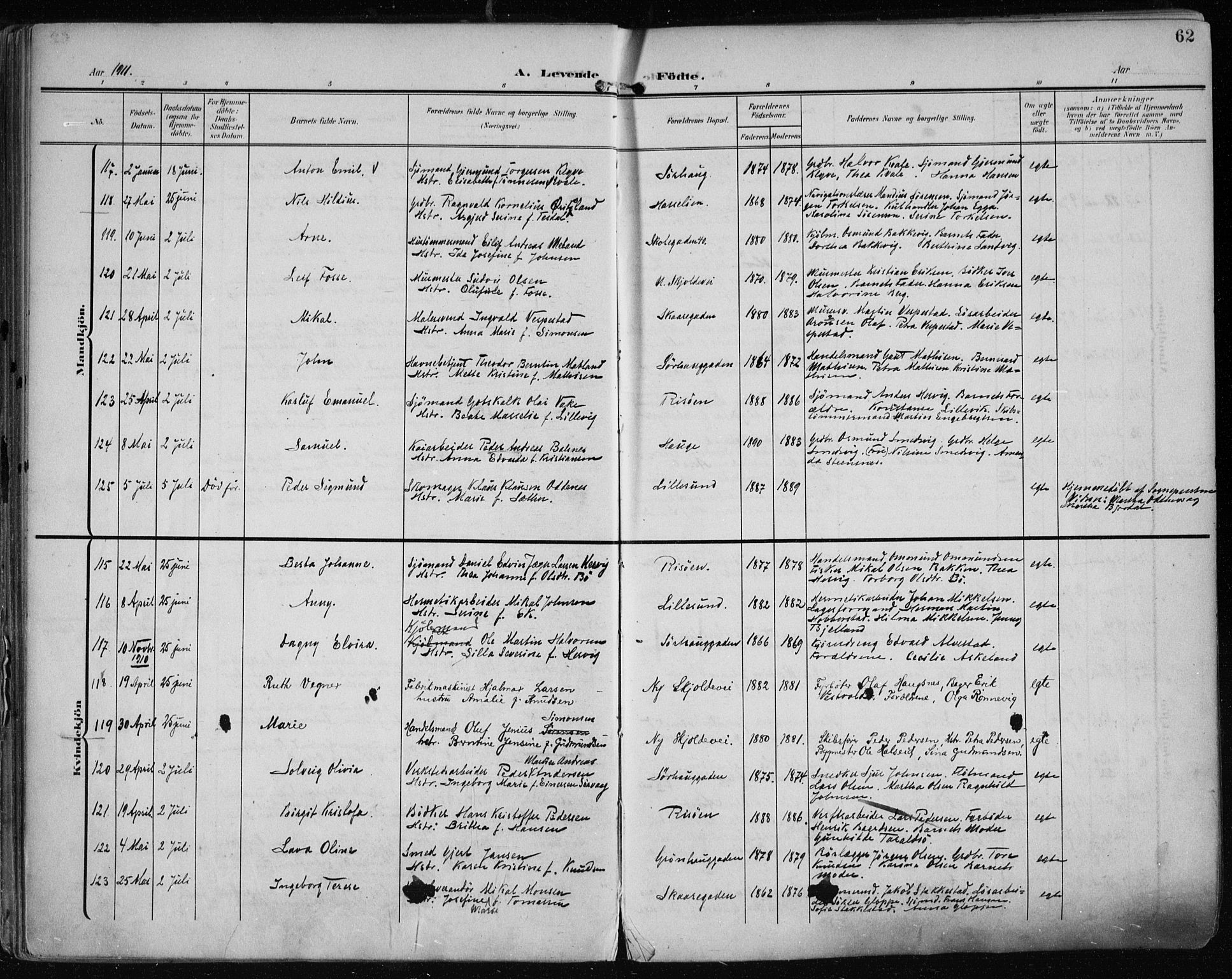 Haugesund sokneprestkontor, AV/SAST-A -101863/H/Ha/Haa/L0008: Ministerialbok nr. A 8, 1908-1921, s. 62