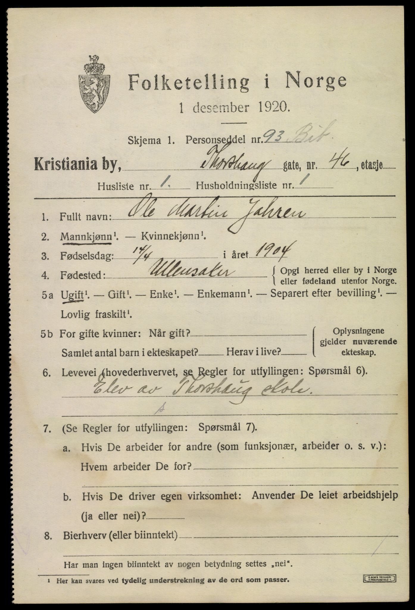 SAO, Folketelling 1920 for 0301 Kristiania kjøpstad, 1920, s. 593273