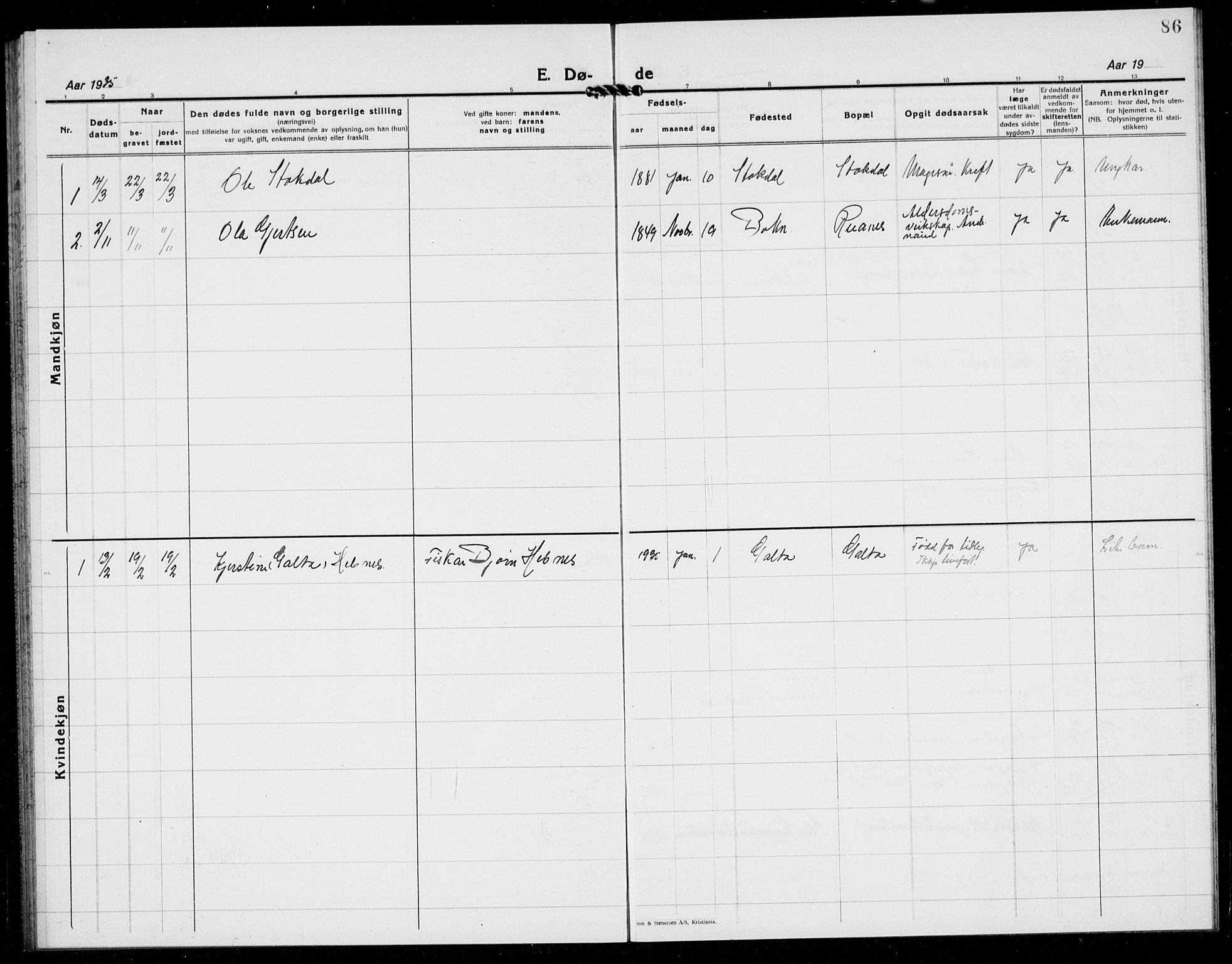 Rennesøy sokneprestkontor, SAST/A -101827/H/Ha/Hab/L0016: Klokkerbok nr. B 15, 1925-1941, s. 86