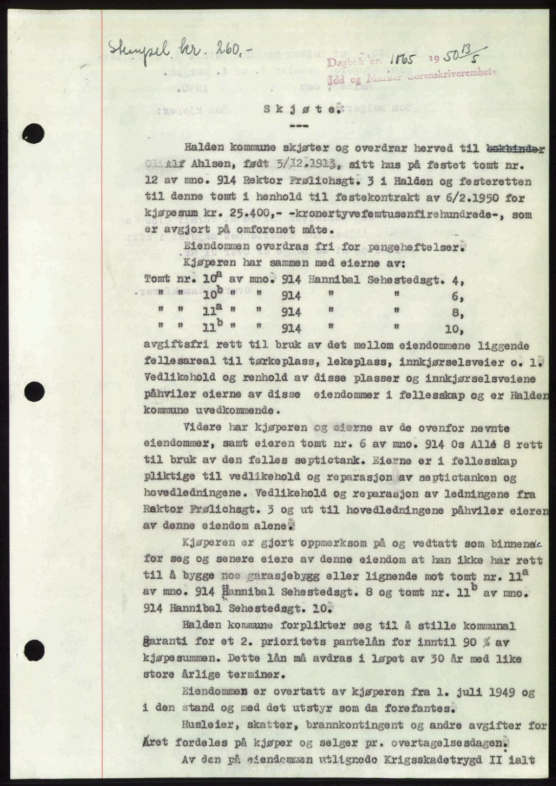 Idd og Marker sorenskriveri, AV/SAO-A-10283/G/Gb/Gbb/L0014: Pantebok nr. A14, 1950-1950, Dagboknr: 1065/1950