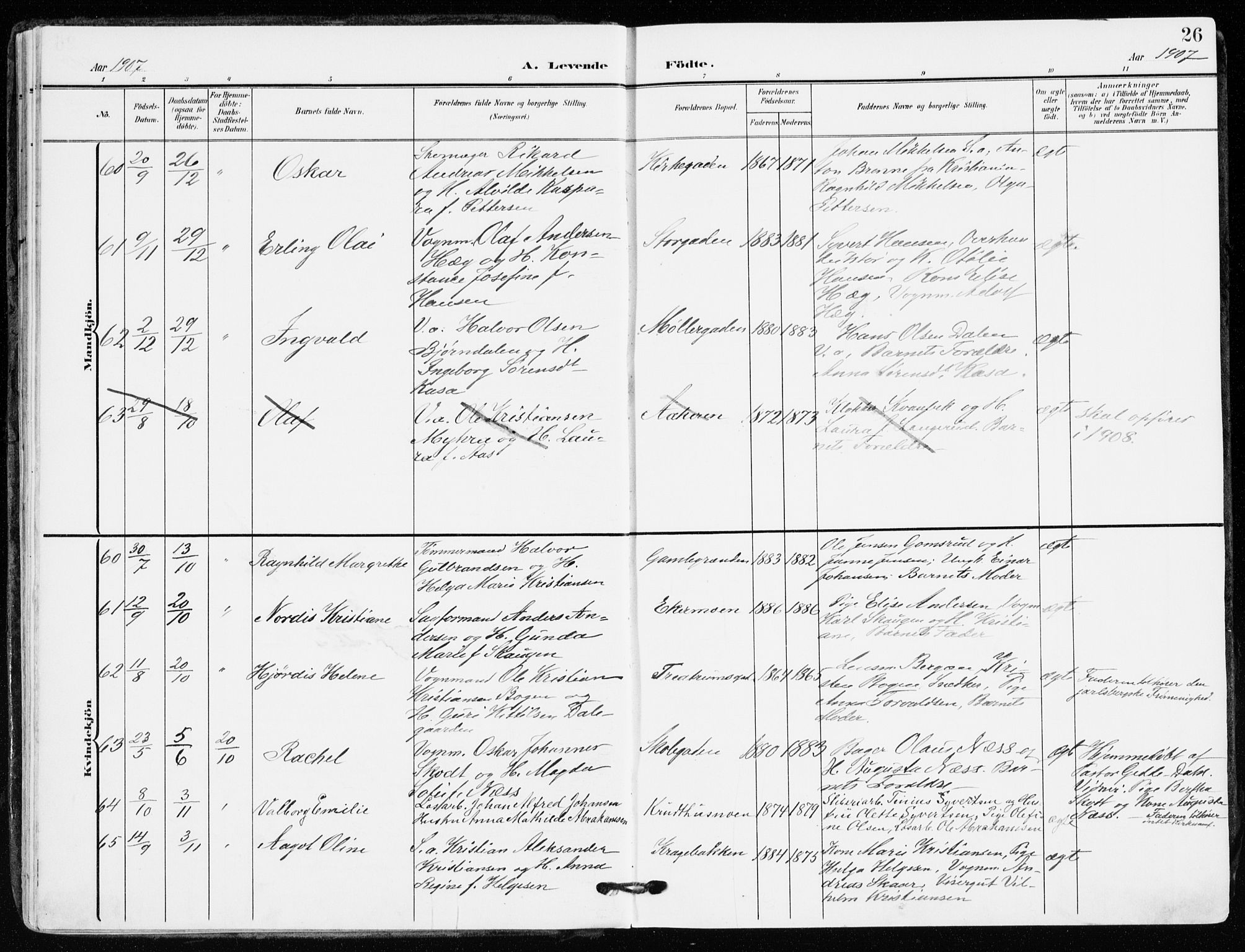 Kongsberg kirkebøker, AV/SAKO-A-22/F/Fb/L0004: Ministerialbok nr. II 4, 1906-1918, s. 26