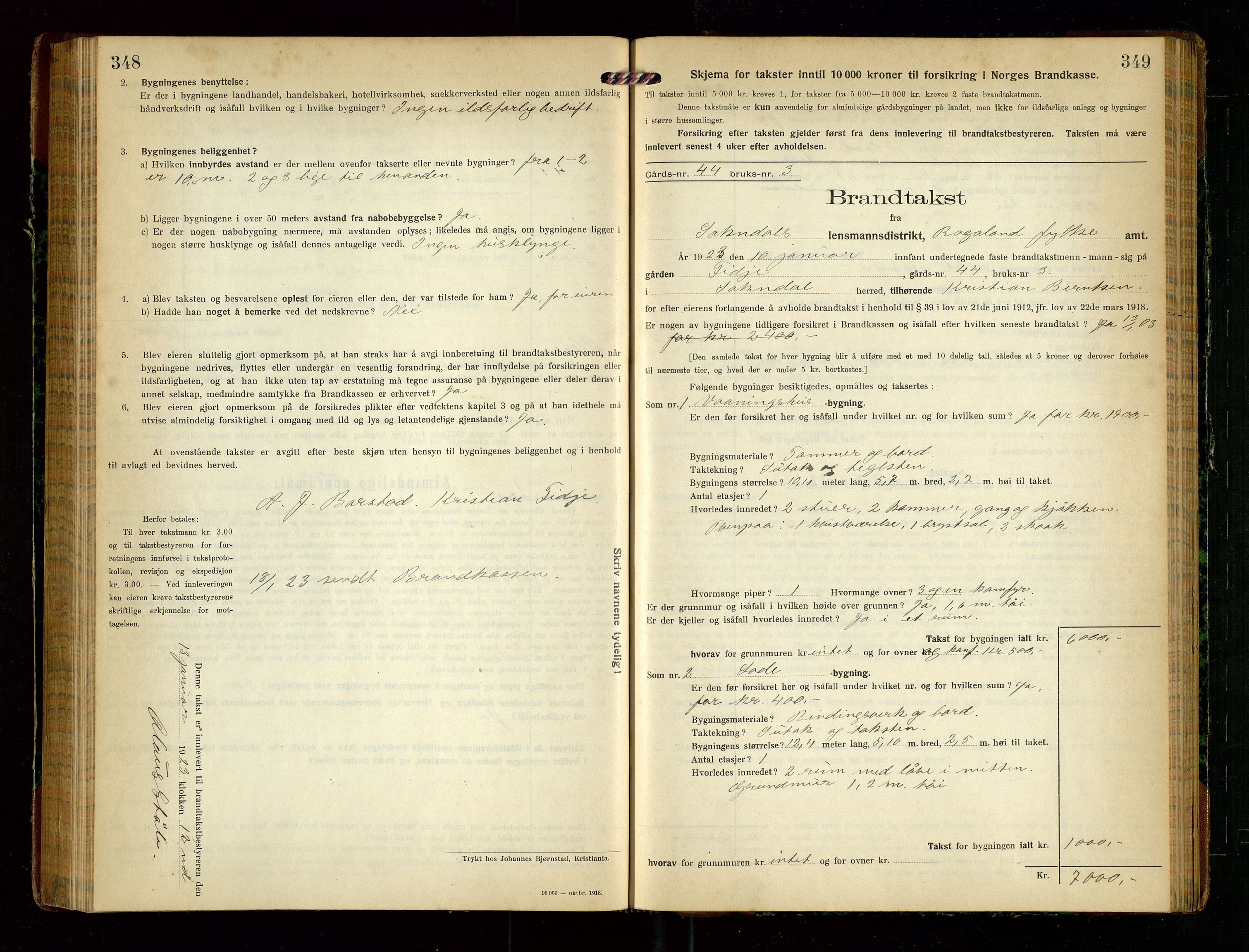Sokndal lensmannskontor, SAST/A-100417/Gob/L0005: "Brandtakst-Protokol", 1920-1924, s. 348-349