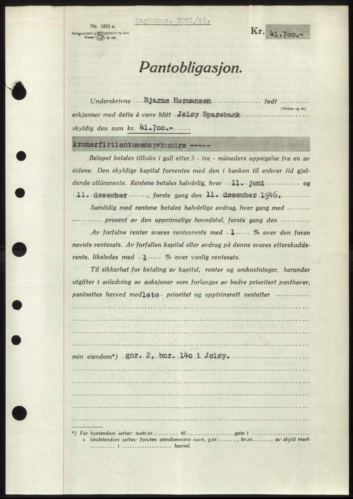 Moss sorenskriveri, SAO/A-10168: Pantebok nr. B15, 1946-1946, Dagboknr: 2081/1946