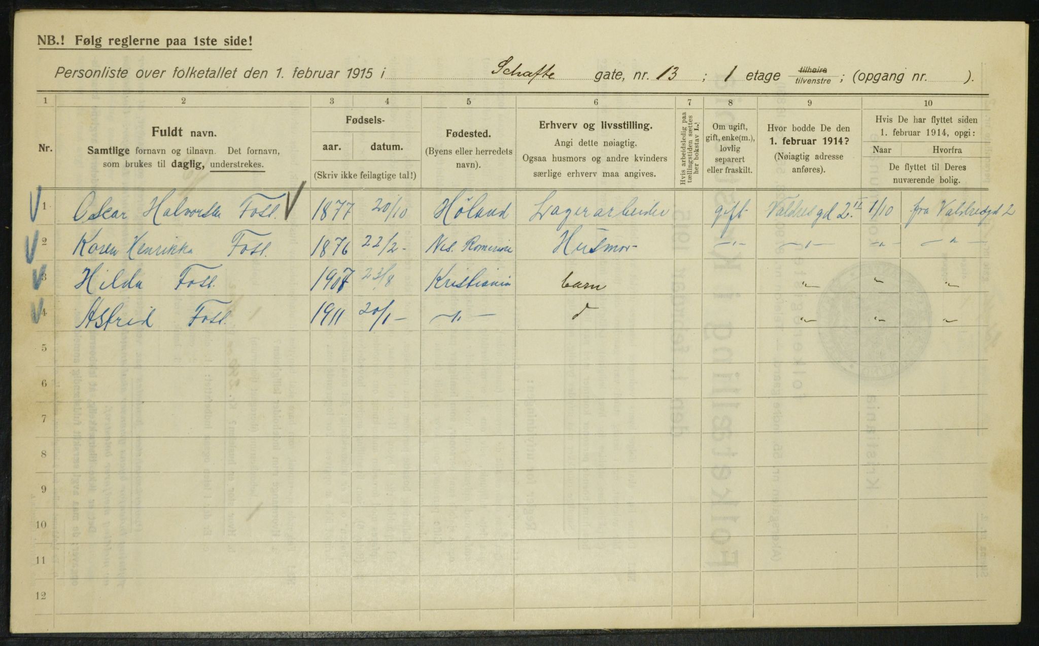 OBA, Kommunal folketelling 1.2.1915 for Kristiania, 1915, s. 89056