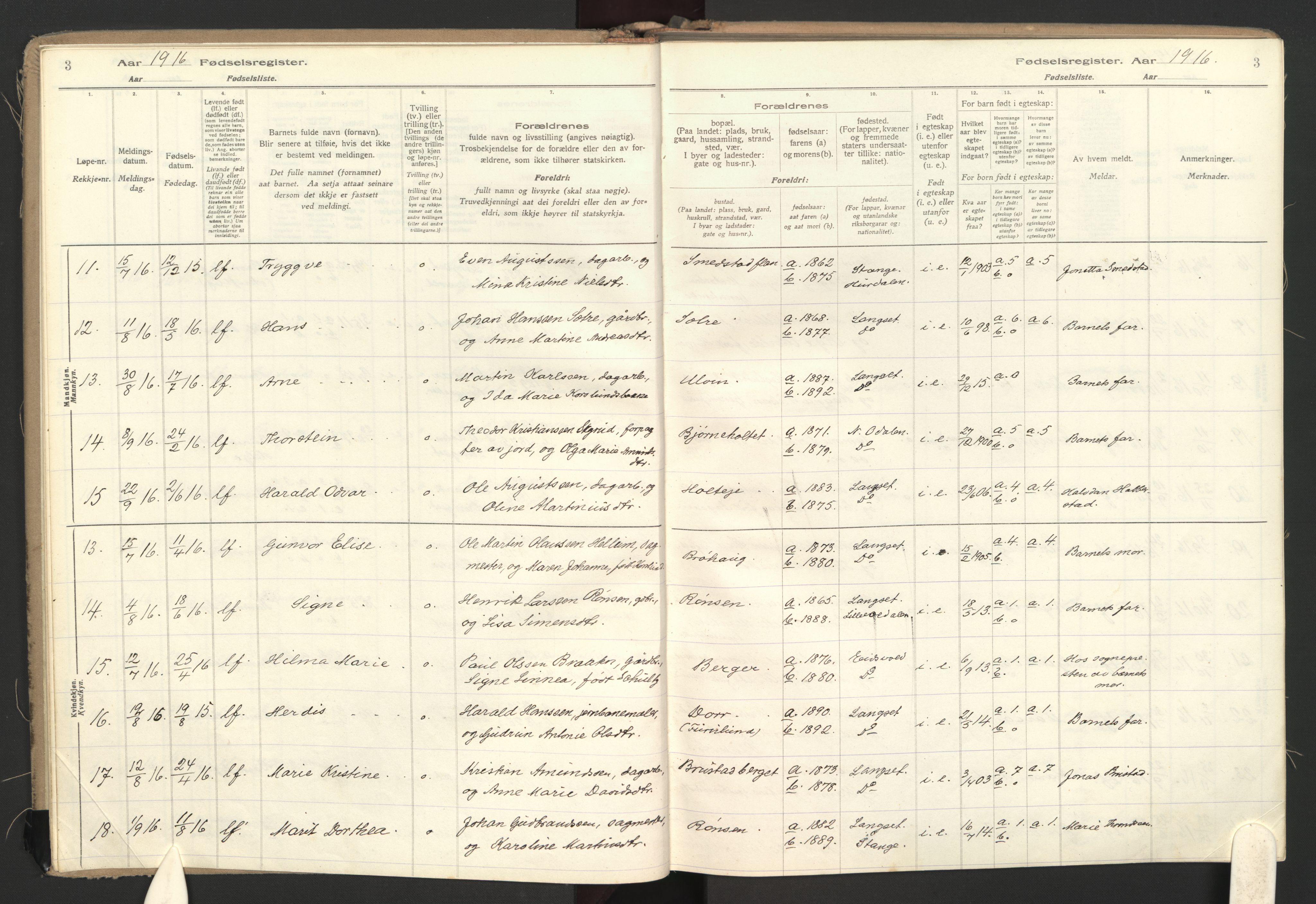 Eidsvoll prestekontor Kirkebøker, SAO/A-10888: Fødselsregister nr. II 1, 1916-1959, s. 3