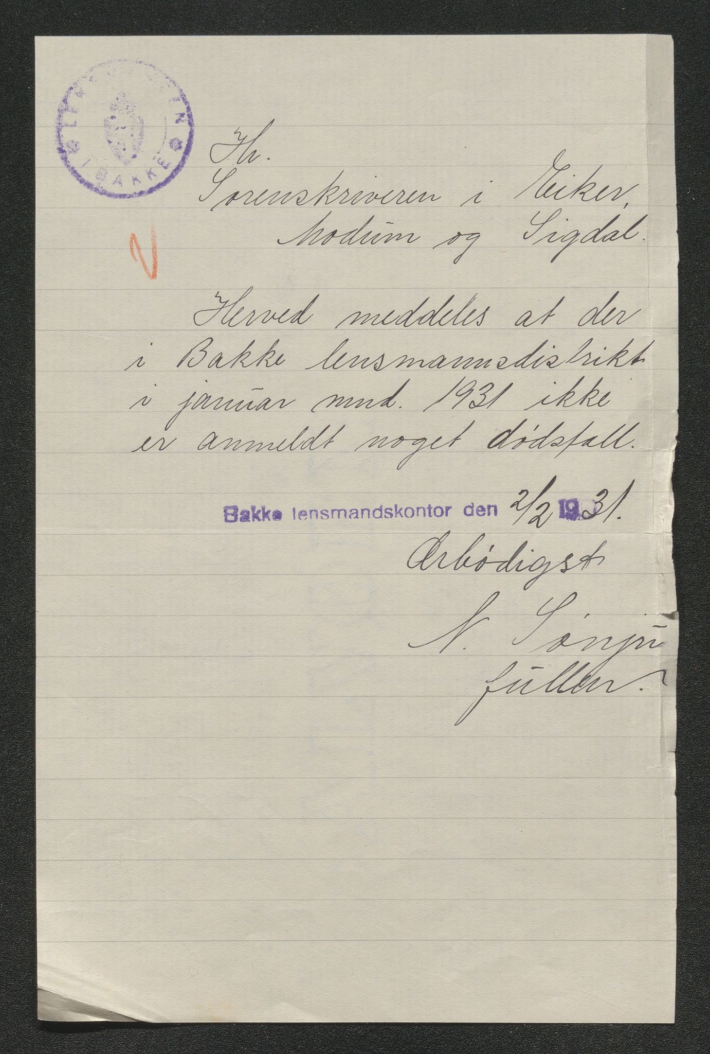 Eiker, Modum og Sigdal sorenskriveri, AV/SAKO-A-123/H/Ha/Hab/L0046: Dødsfallsmeldinger, 1930-1931, s. 584