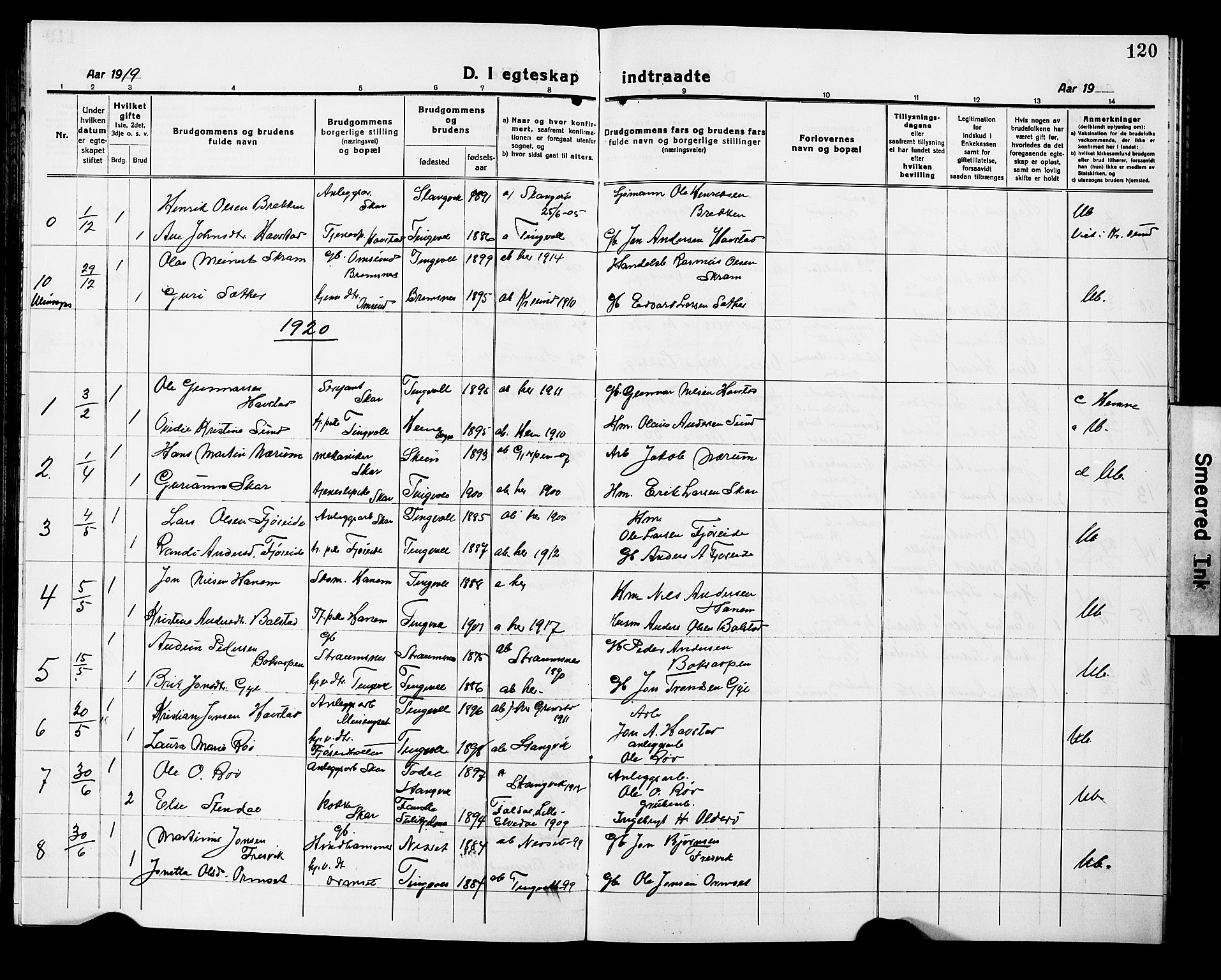 Ministerialprotokoller, klokkerbøker og fødselsregistre - Møre og Romsdal, AV/SAT-A-1454/586/L0994: Klokkerbok nr. 586C05, 1919-1927, s. 120