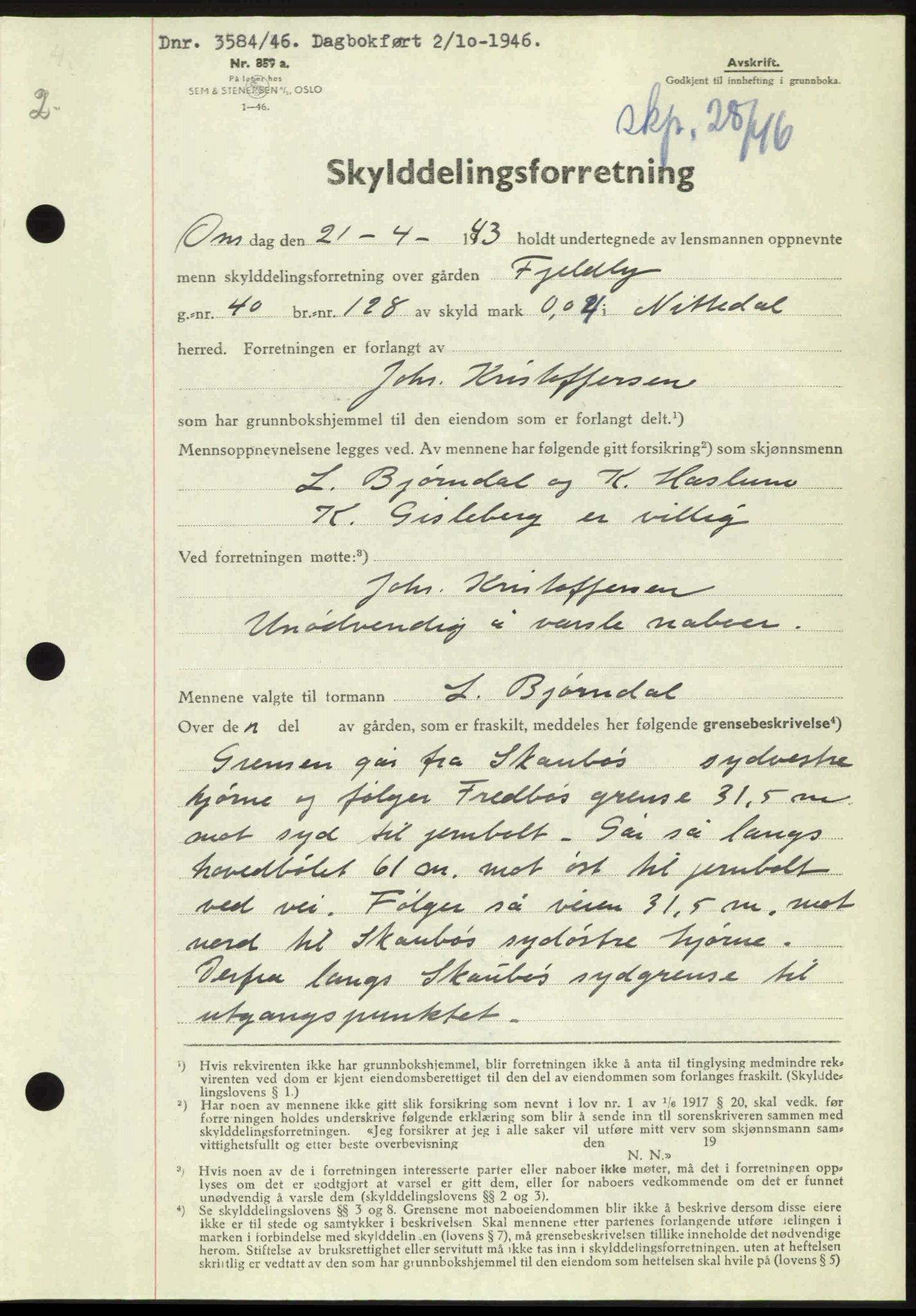Nedre Romerike sorenskriveri, AV/SAO-A-10469/G/Gb/Gbd/L0017: Pantebok nr. 17, 1946-1946, Dagboknr: 3584/1946