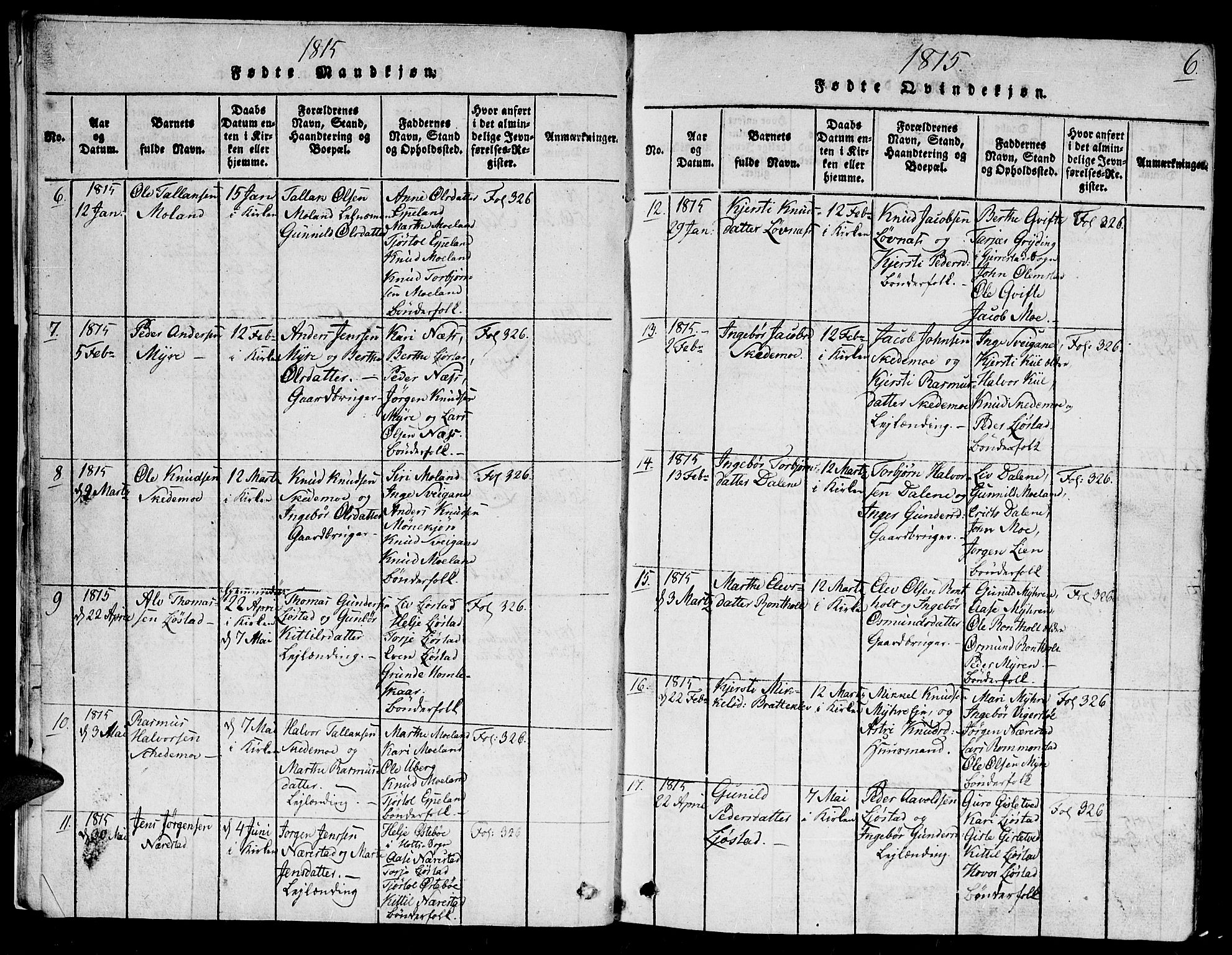 Gjerstad sokneprestkontor, SAK/1111-0014/F/Fb/Fbb/L0001: Klokkerbok nr. B 1, 1813-1863, s. 6