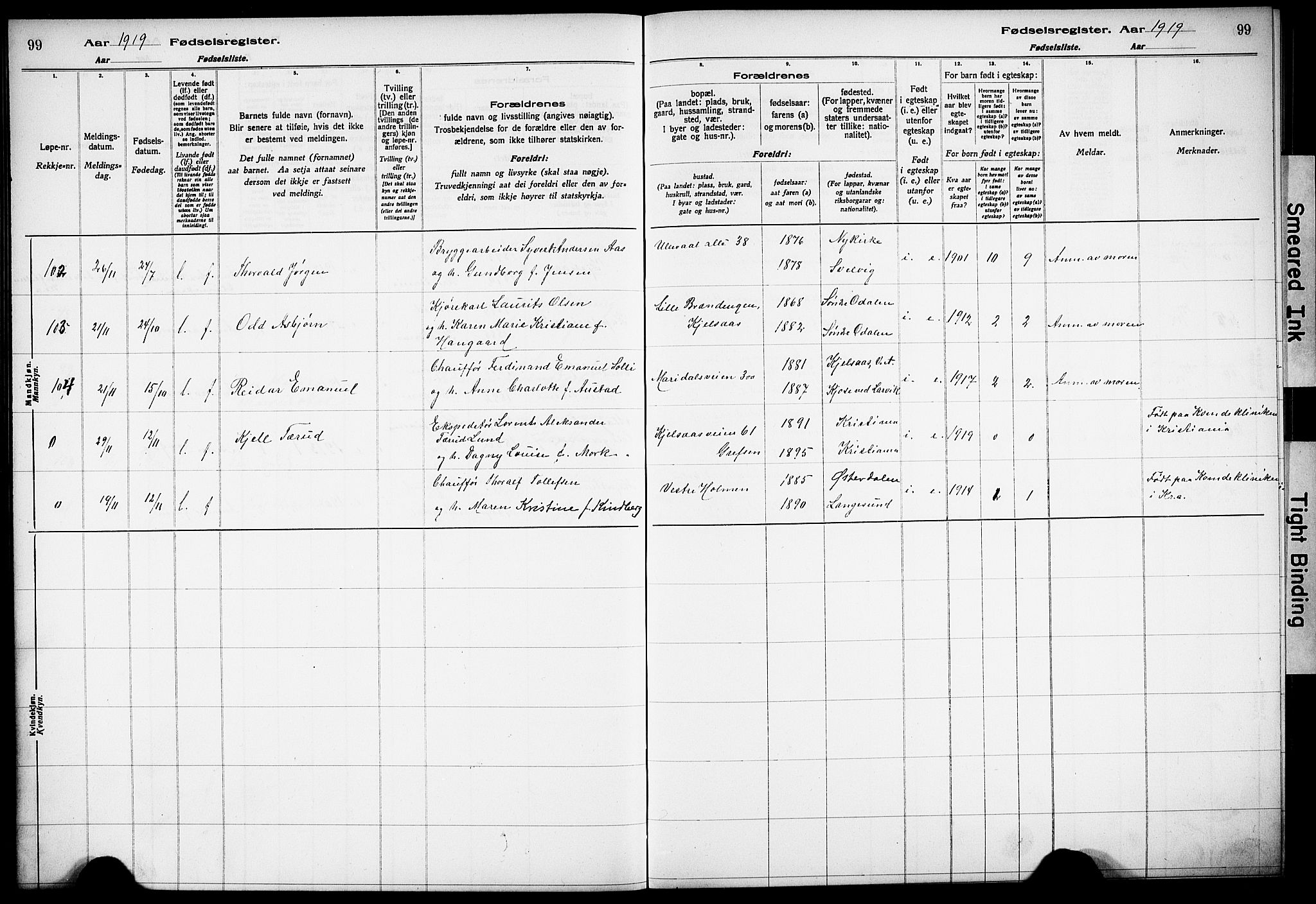 Vestre Aker prestekontor Kirkebøker, AV/SAO-A-10025/J/Ja/L0001: Fødselsregister nr. 1, 1916-1922, s. 99