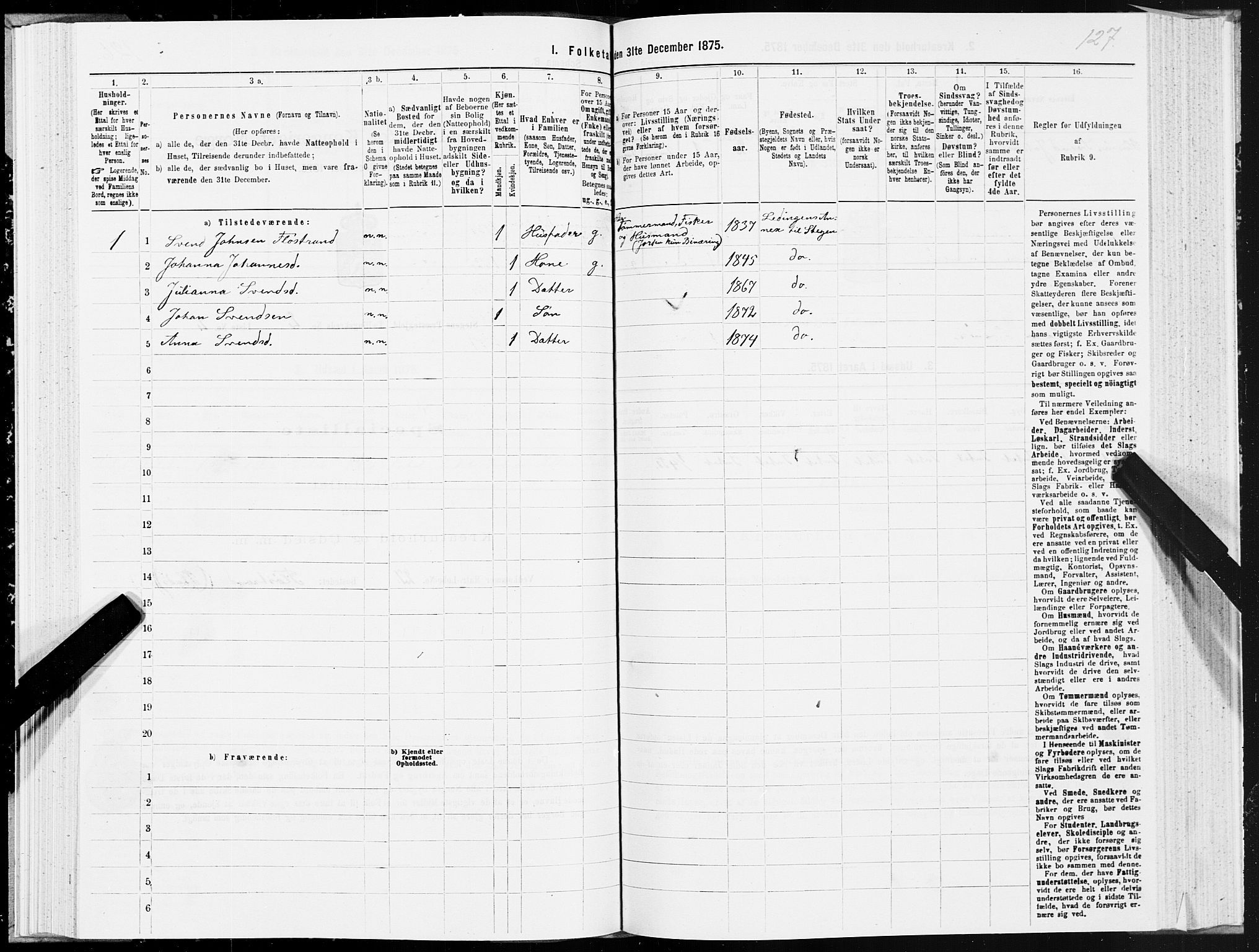 SAT, Folketelling 1875 for 1848P Steigen prestegjeld, 1875, s. 1127