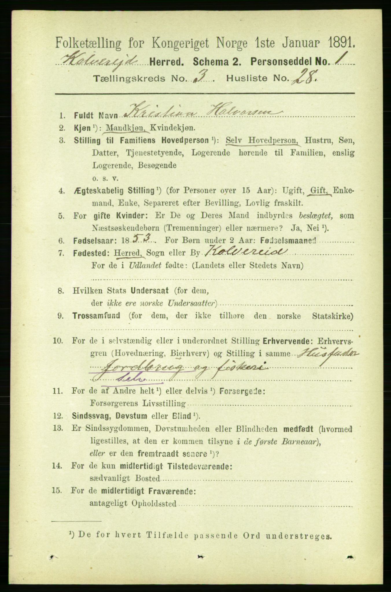 RA, Folketelling 1891 for 1752 Kolvereid herred, 1891, s. 1046
