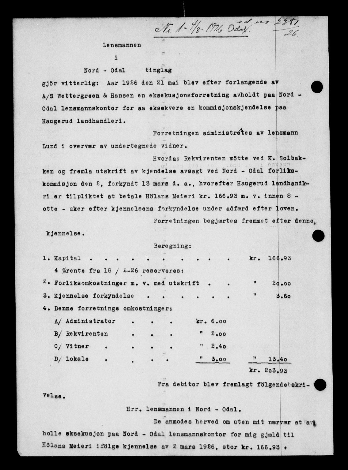Vinger og Odal sorenskriveri, SAH/TING-022/H/Hb/Hbb/L0022: Pantebok nr. I, 1926-1927, Tingl.dato: 04.08.1926