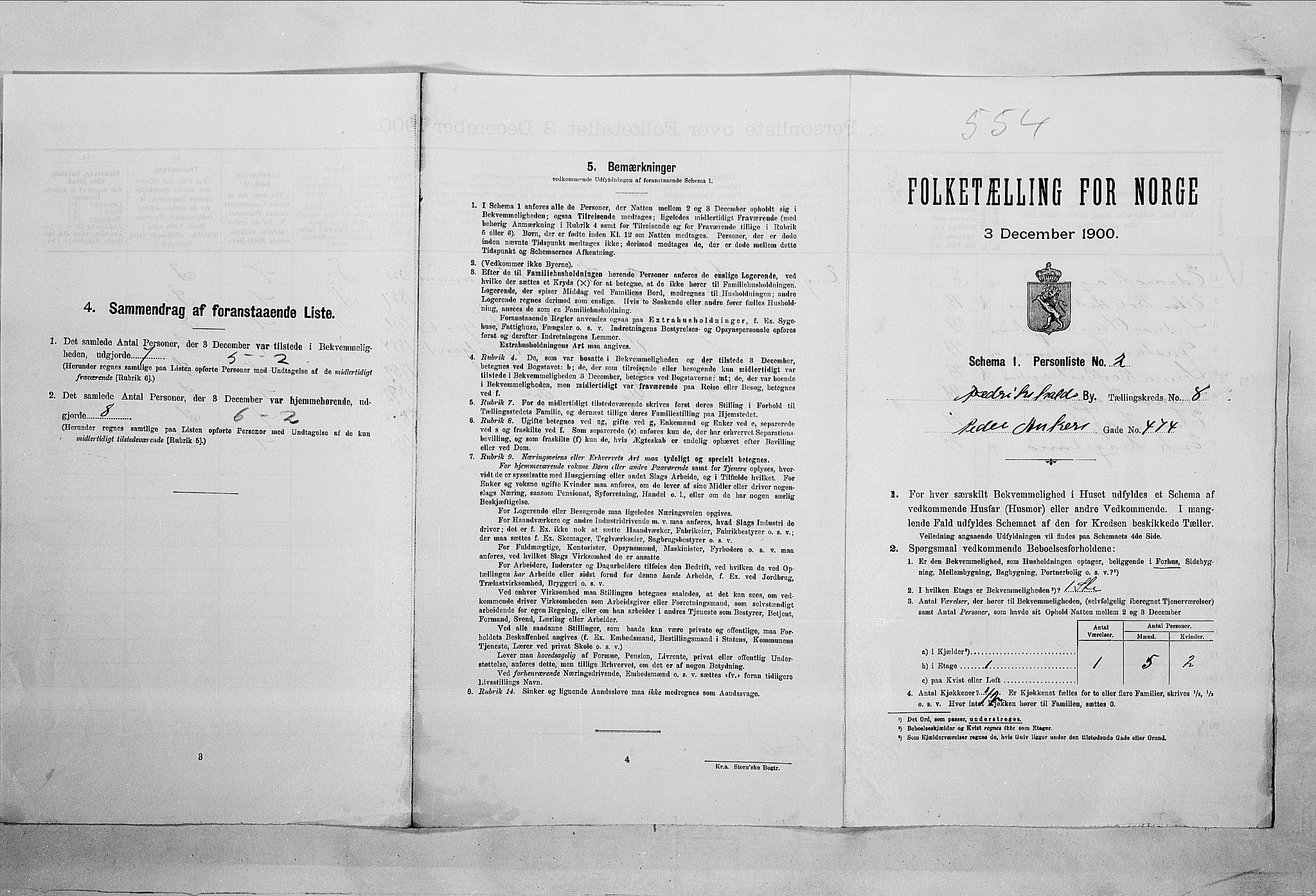 SAO, Folketelling 1900 for 0101 Fredrikshald kjøpstad, 1900