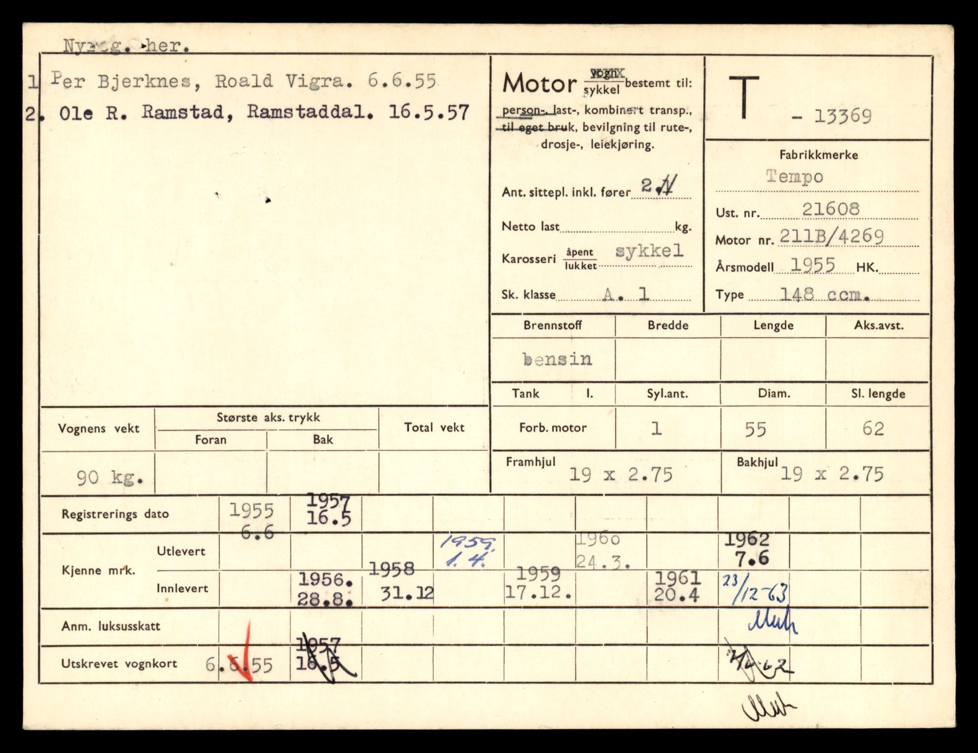 Møre og Romsdal vegkontor - Ålesund trafikkstasjon, AV/SAT-A-4099/F/Fe/L0039: Registreringskort for kjøretøy T 13361 - T 13530, 1927-1998, s. 135