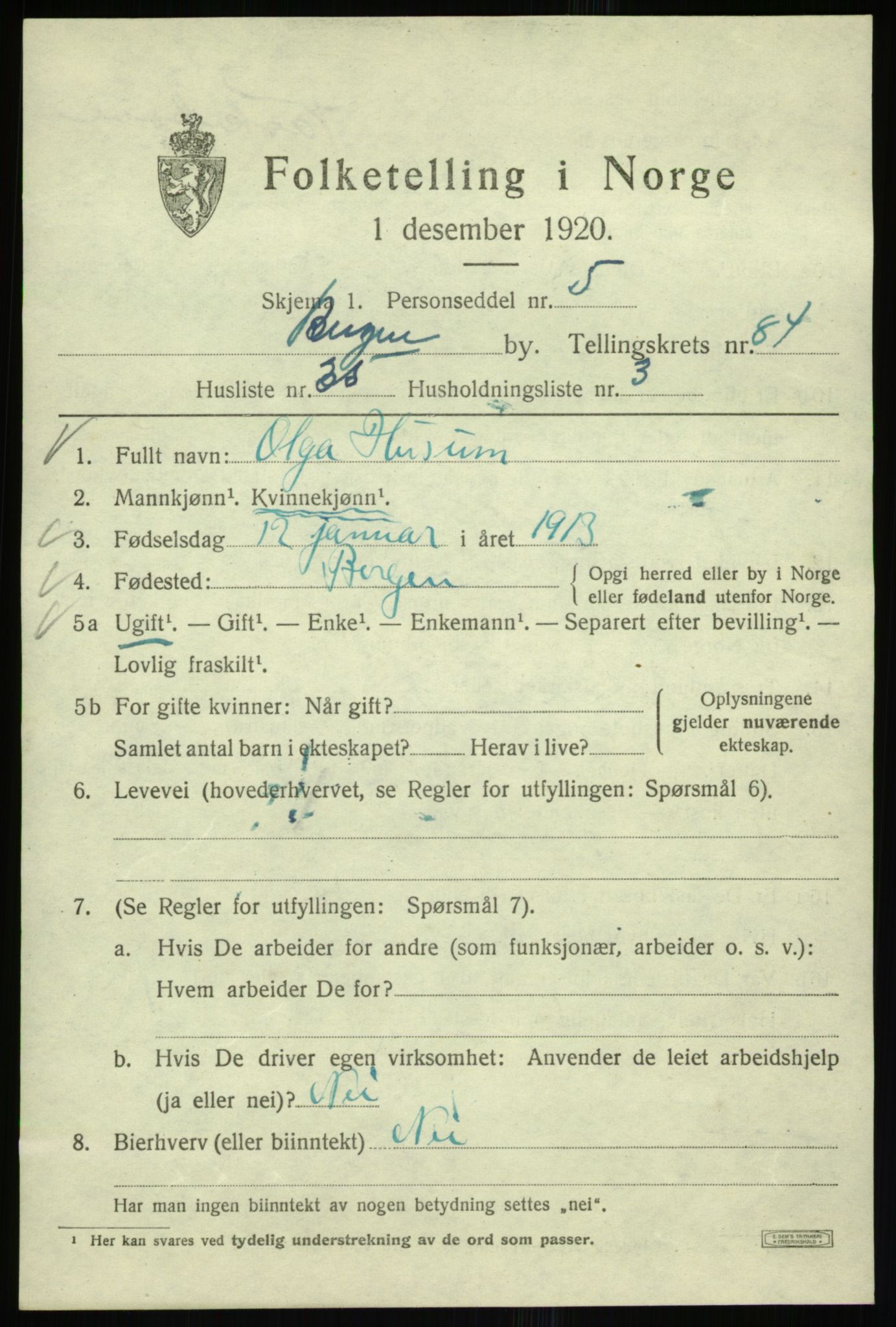 SAB, Folketelling 1920 for 1301 Bergen kjøpstad, 1920, s. 156639