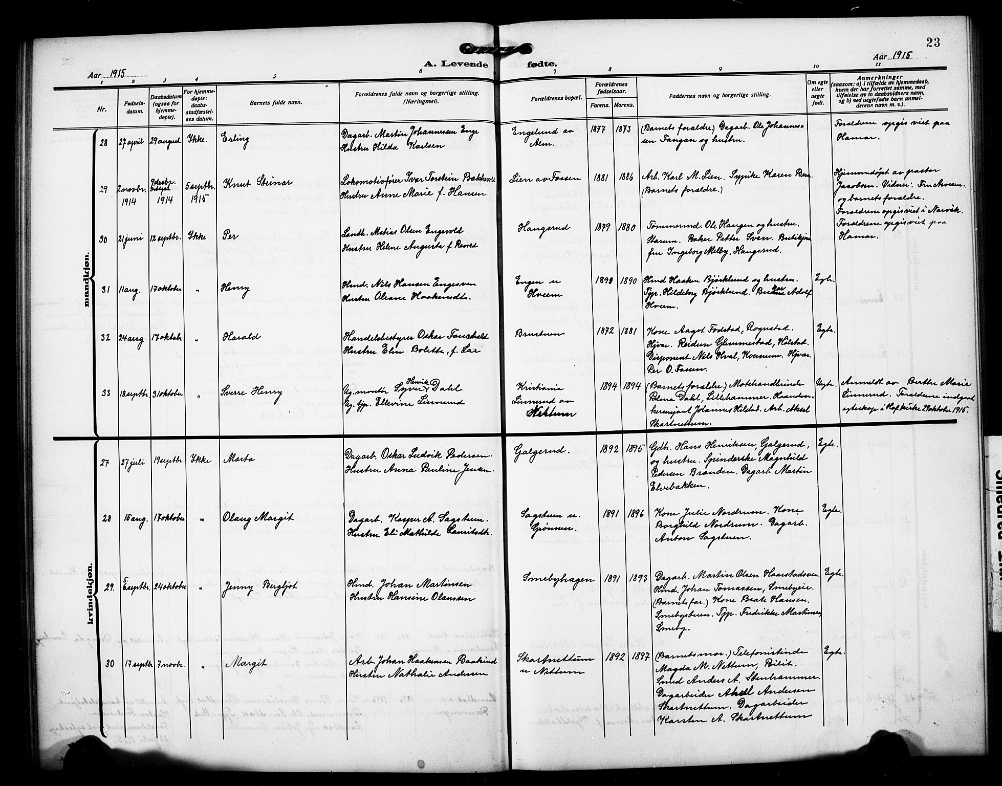 Østre Toten prestekontor, AV/SAH-PREST-104/H/Ha/Hab/L0008: Klokkerbok nr. 8, 1913-1929, s. 23