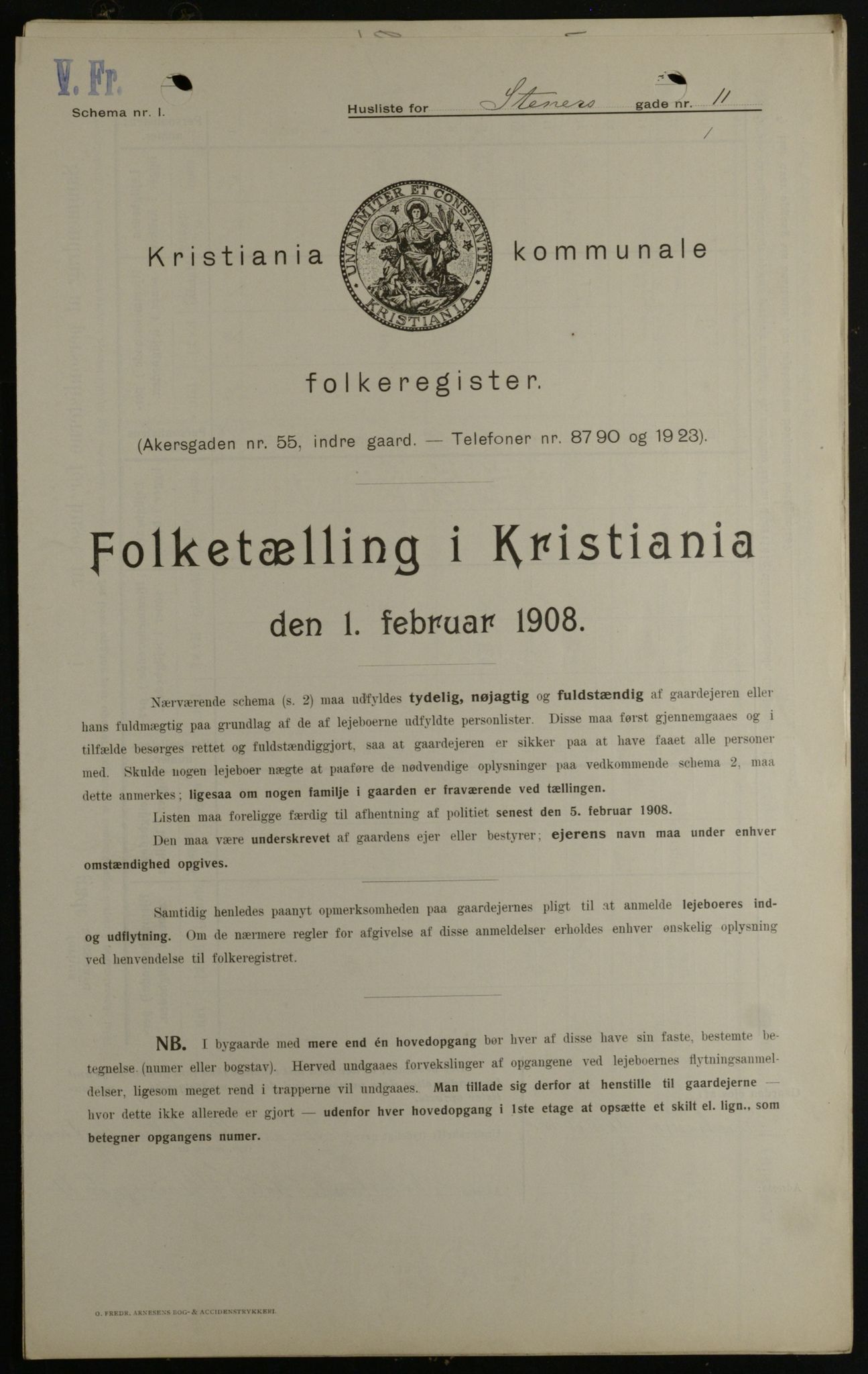 OBA, Kommunal folketelling 1.2.1908 for Kristiania kjøpstad, 1908, s. 91187