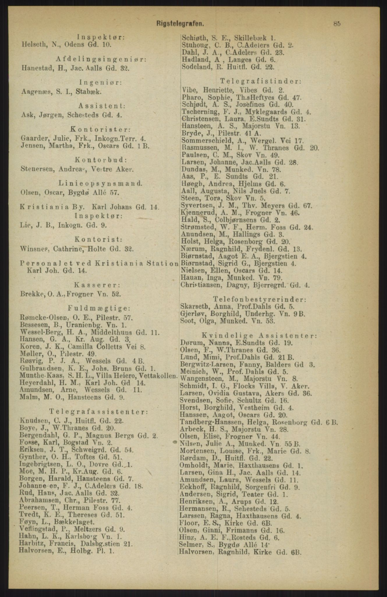 Kristiania/Oslo adressebok, PUBL/-, 1911, s. 85