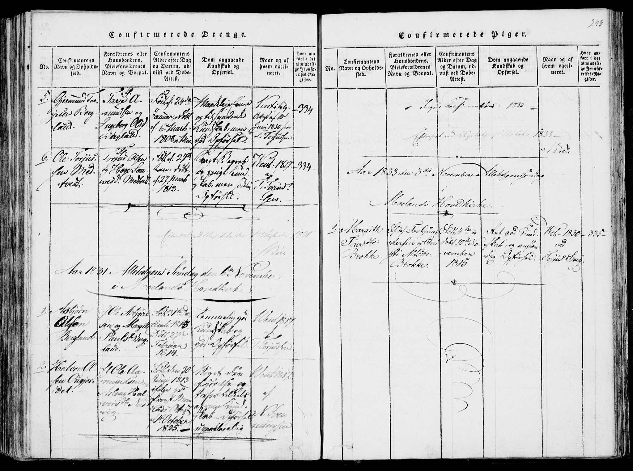 Fyresdal kirkebøker, AV/SAKO-A-263/F/Fa/L0004: Ministerialbok nr. I 4, 1815-1854, s. 243
