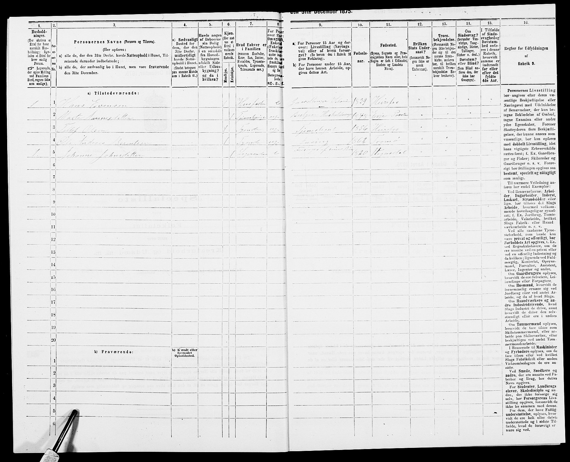 SAK, Folketelling 1875 for 0933P Herefoss prestegjeld, 1875, s. 22