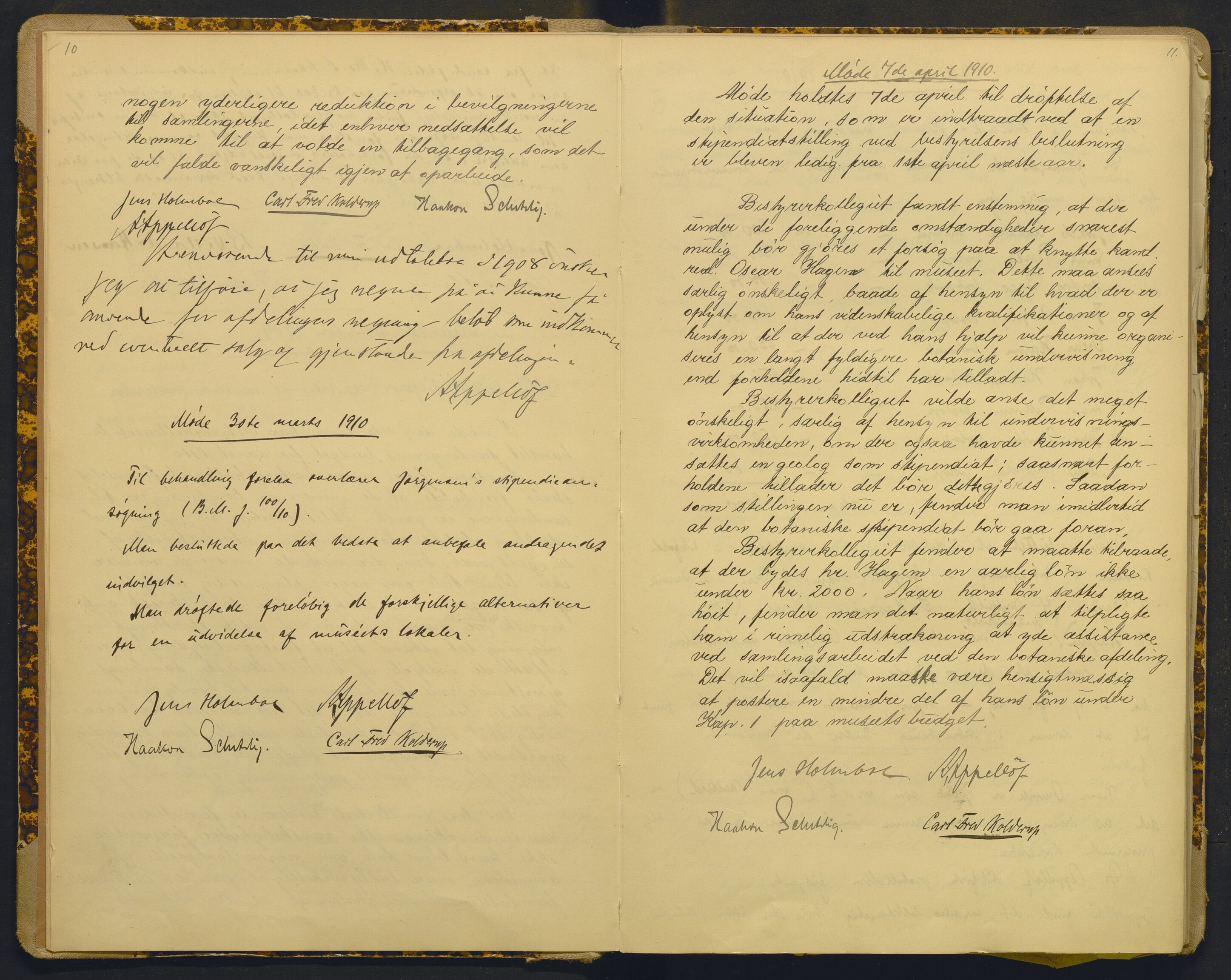 Bergens Museum, AV/SAB-A-17301/18/A/L0001: Bestyrerkollegiets forhandlingsprotokoll med register , 1907-1927, s. 10-11