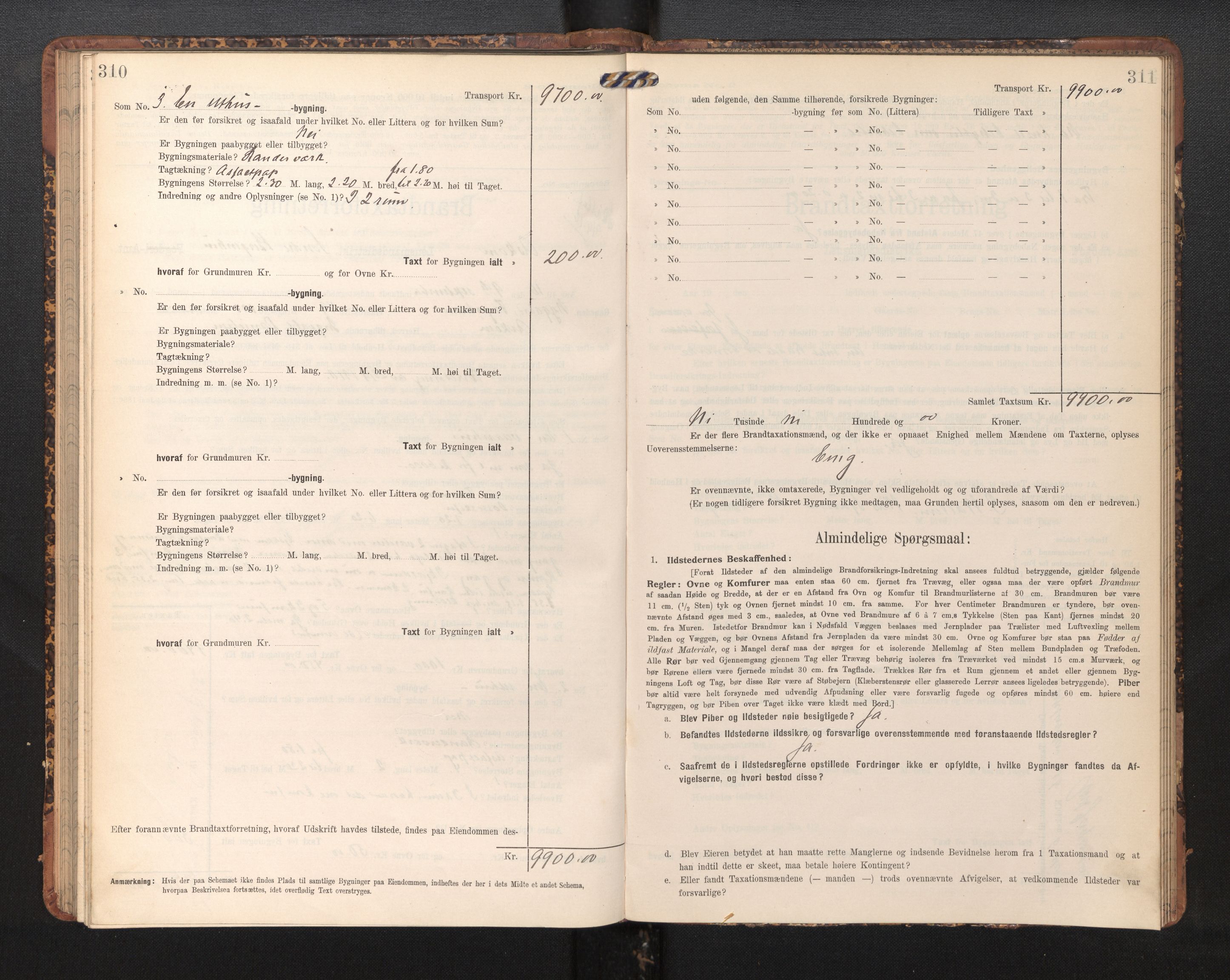 Lensmannen i Askøy, AV/SAB-A-31001/0012/L0006: Branntakstprotokoll, skjematakst, Laksevåg, 1907-1917, s. 310-311