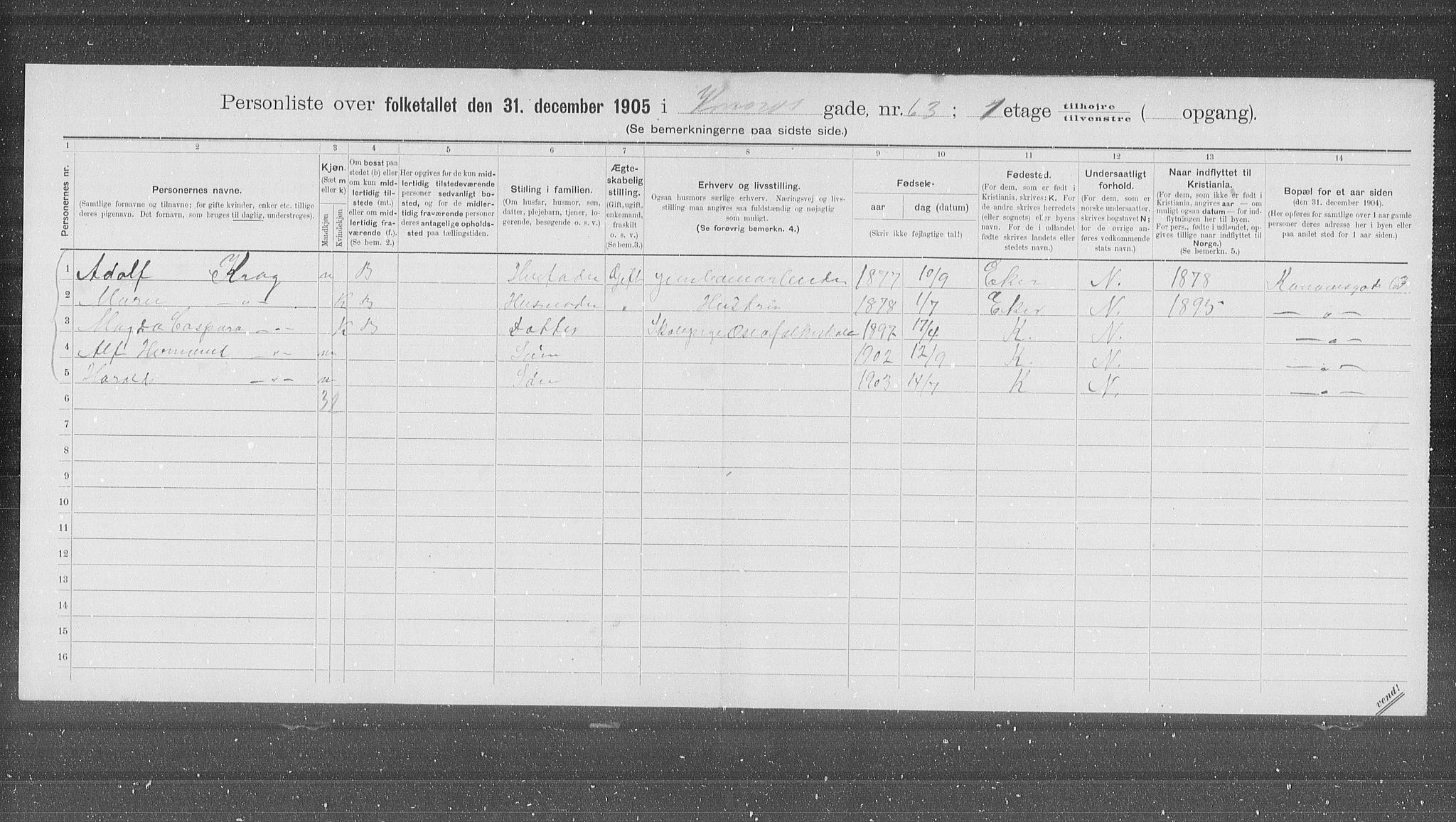 OBA, Kommunal folketelling 31.12.1905 for Kristiania kjøpstad, 1905, s. 28178