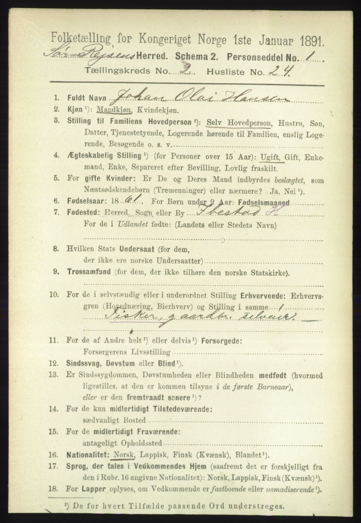 RA, Folketelling 1891 for 1925 Sørreisa herred, 1891, s. 509