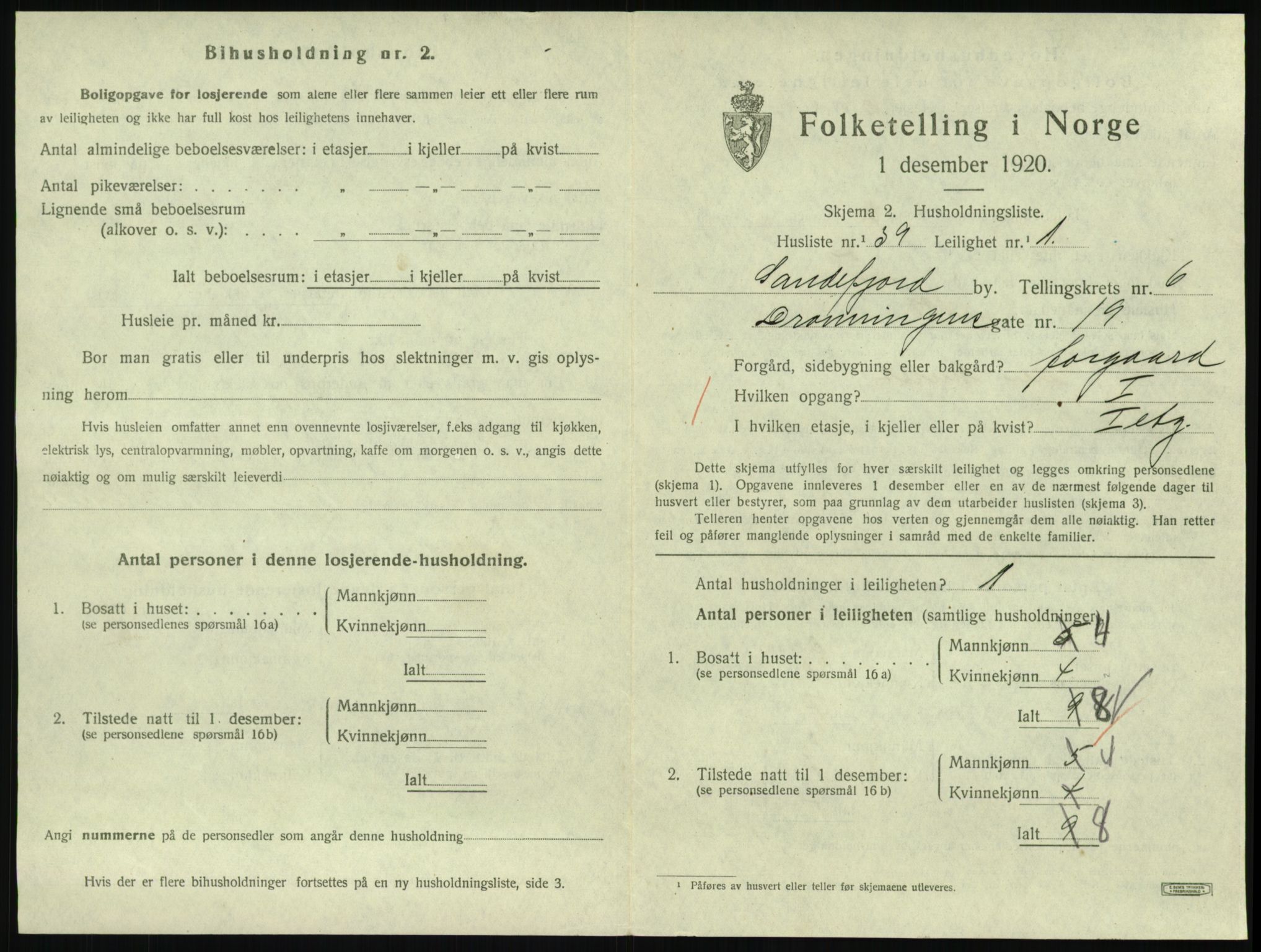 SAKO, Folketelling 1920 for 0706 Sandefjord kjøpstad, 1920, s. 2862