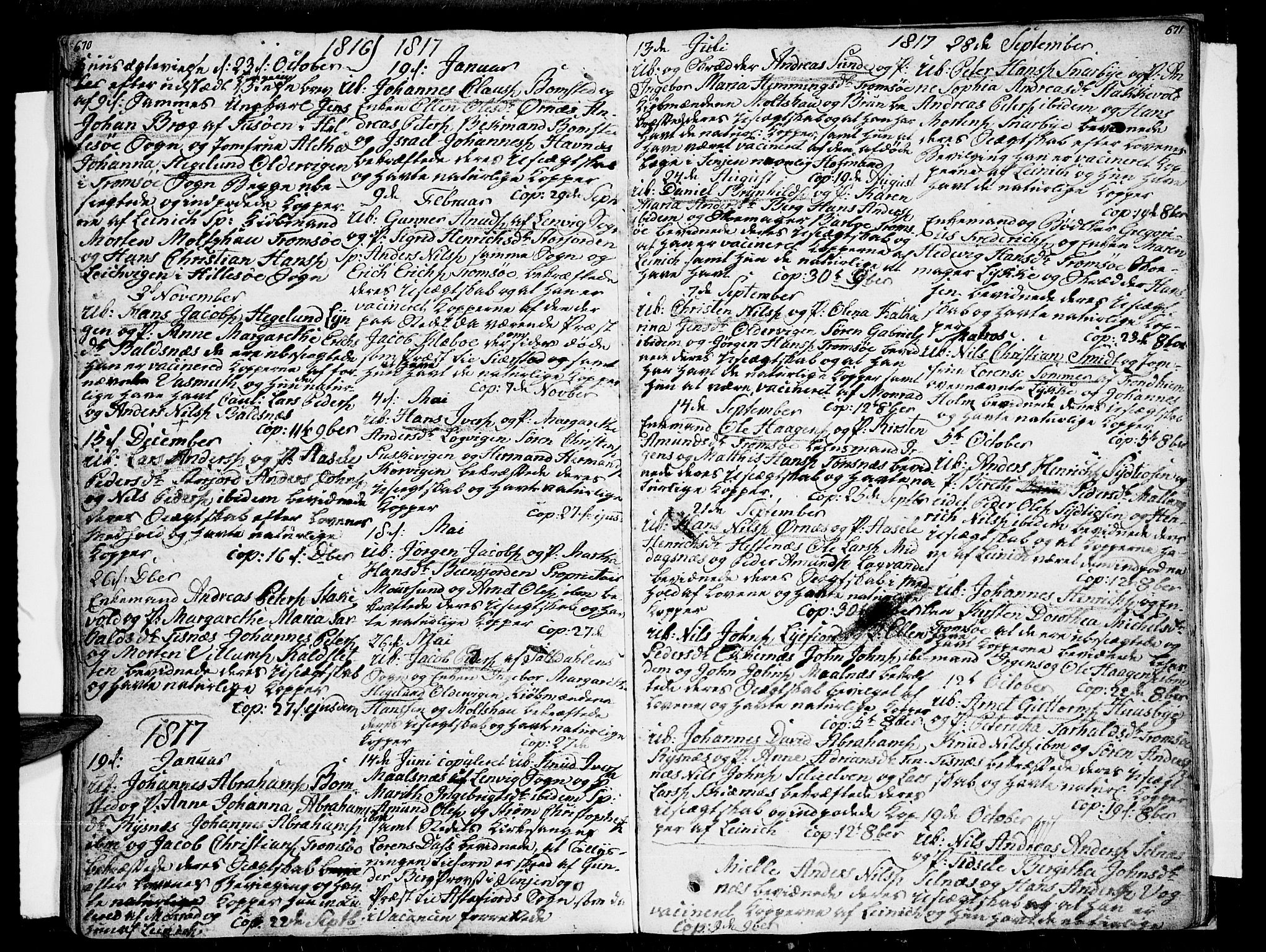 Tromsø sokneprestkontor/stiftsprosti/domprosti, AV/SATØ-S-1343/G/Ga/L0006kirke: Ministerialbok nr. 6, 1806-1821, s. 670-671