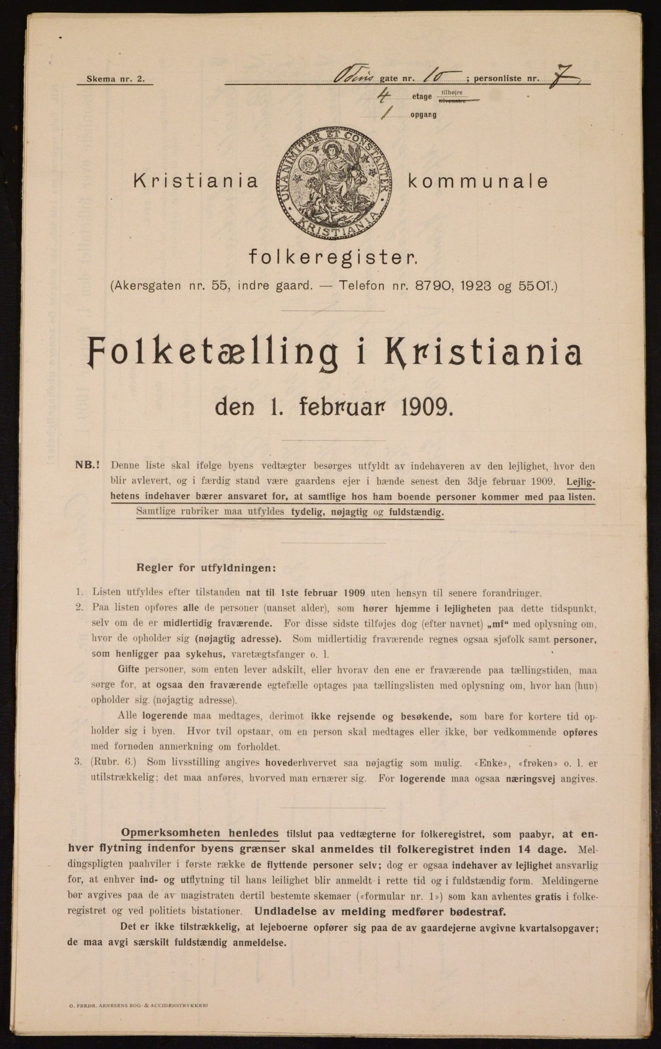 OBA, Kommunal folketelling 1.2.1909 for Kristiania kjøpstad, 1909, s. 67664