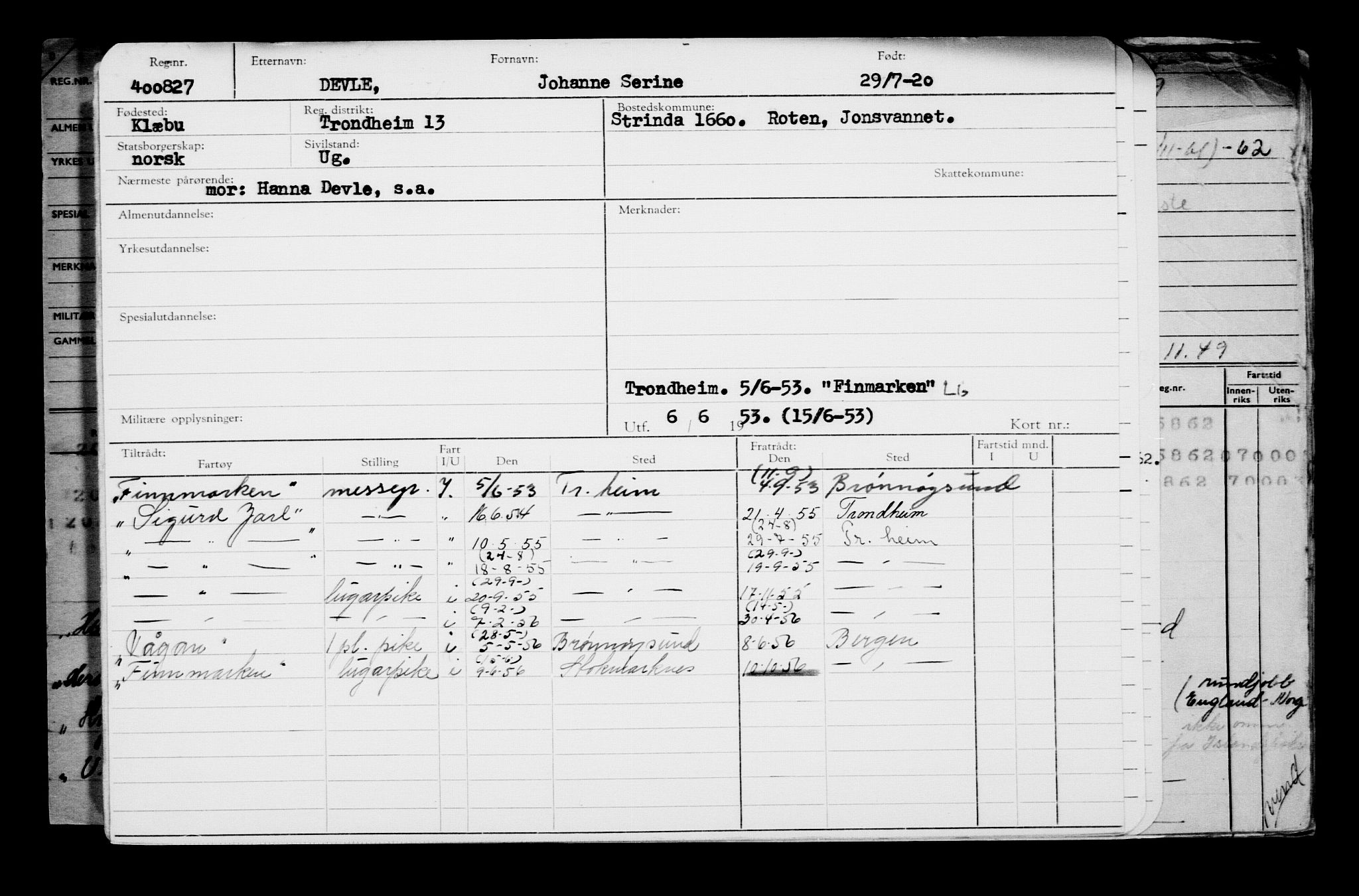 Direktoratet for sjømenn, AV/RA-S-3545/G/Gb/L0183: Hovedkort, 1920, s. 708