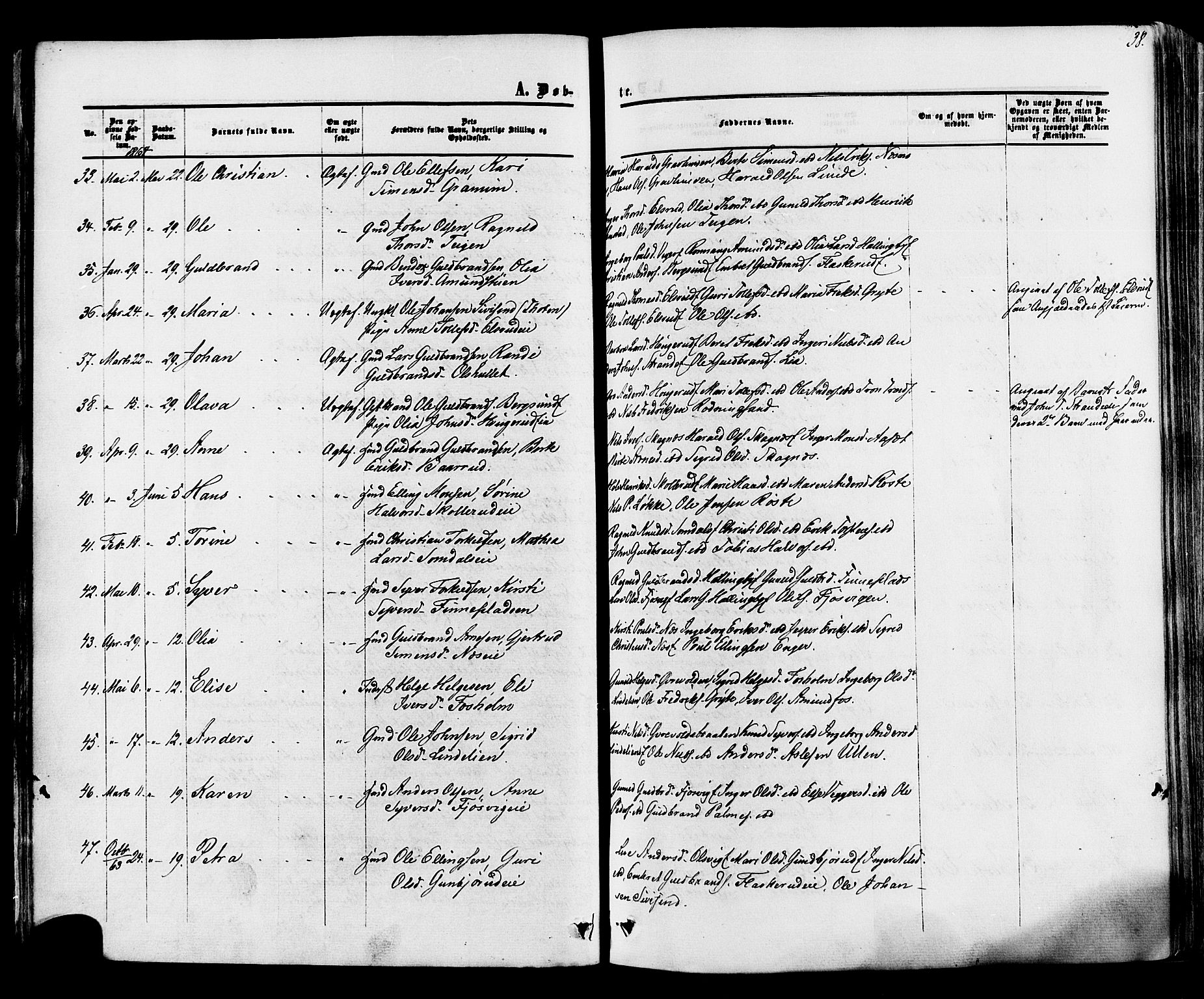 Ådal kirkebøker, AV/SAKO-A-248/F/Fa/L0001: Ministerialbok nr. I 1, 1857-1883, s. 38