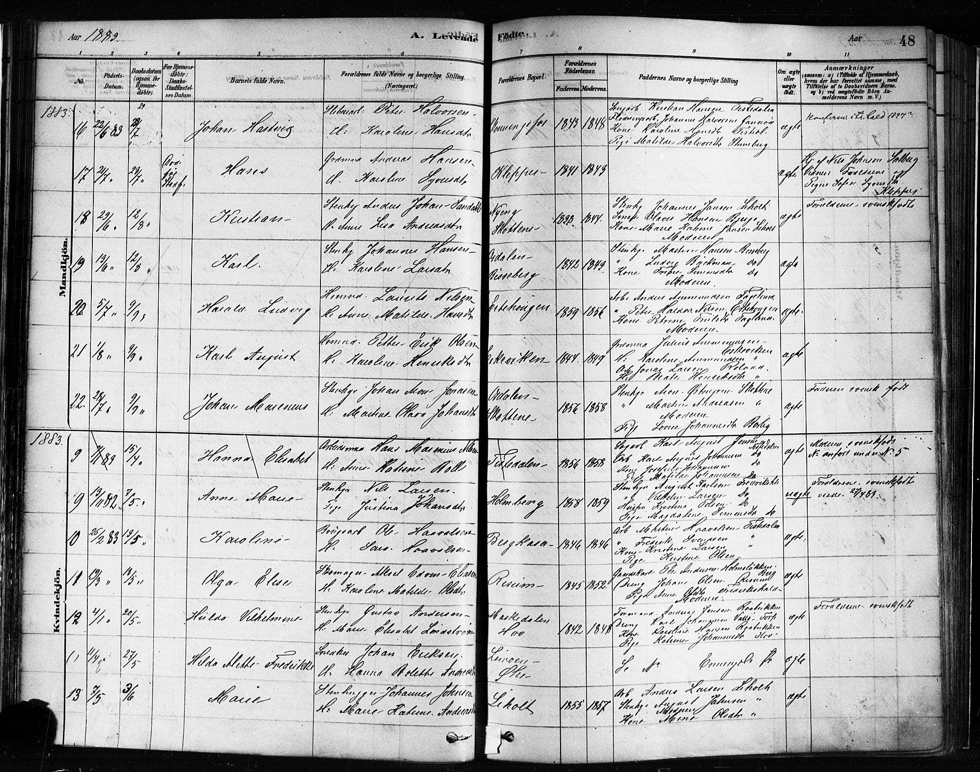 Idd prestekontor Kirkebøker, AV/SAO-A-10911/F/Fc/L0006a: Ministerialbok nr. III 6A, 1878-1903, s. 48